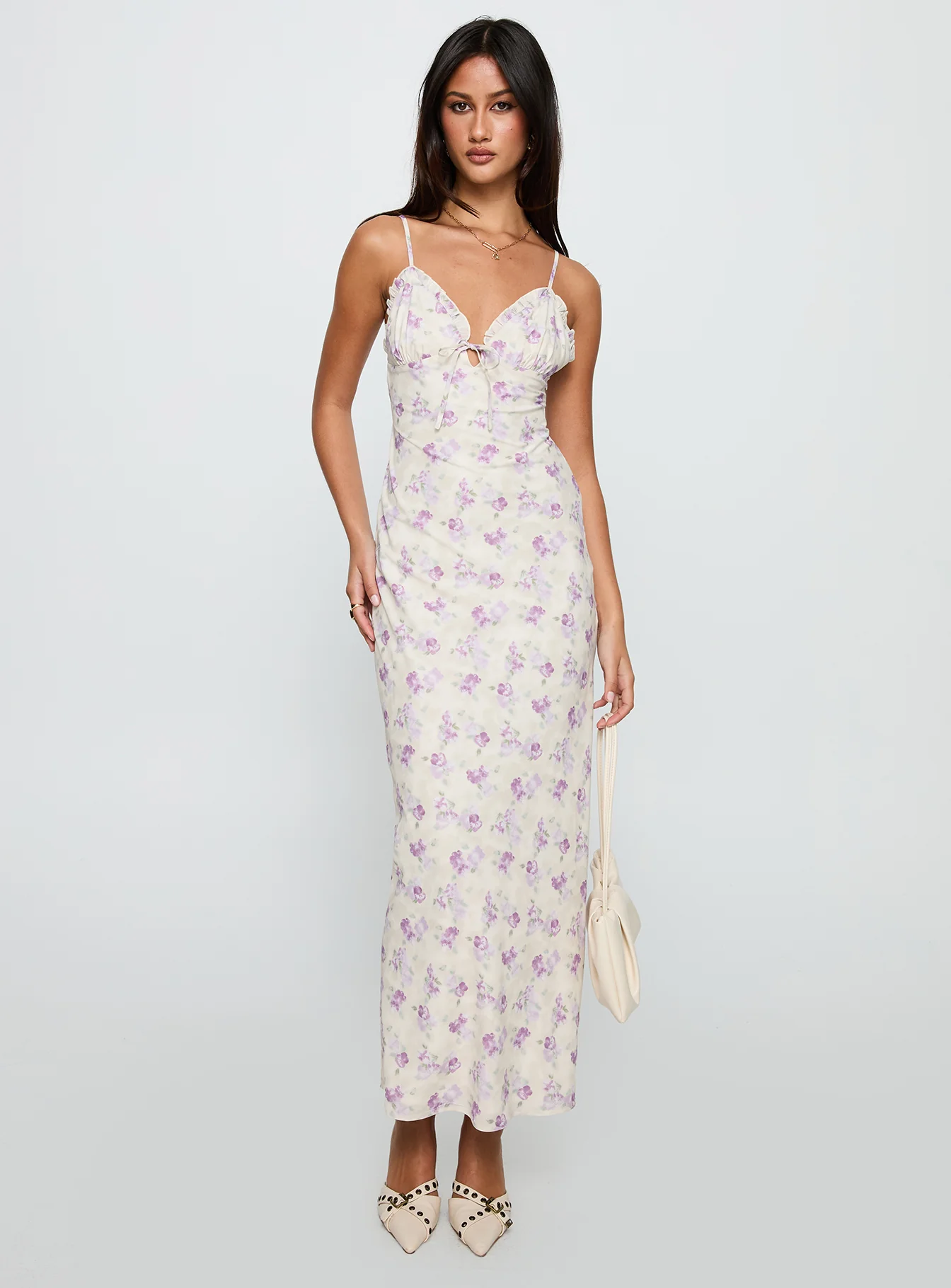 Jessamine Frill Maxi Dress White / Lilac