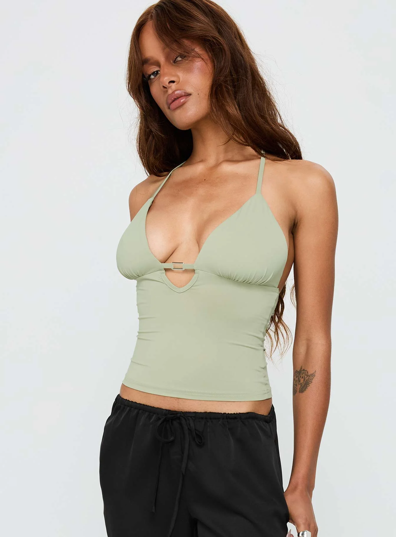 Norwalk Plunge Neck Top Sage