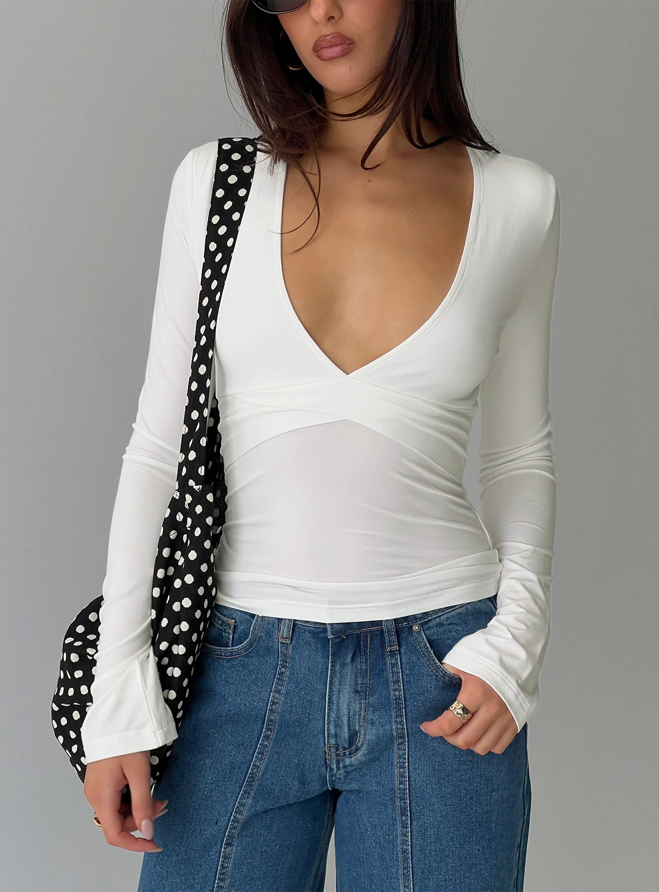 Madelon Long Sleeve Wrap Top White