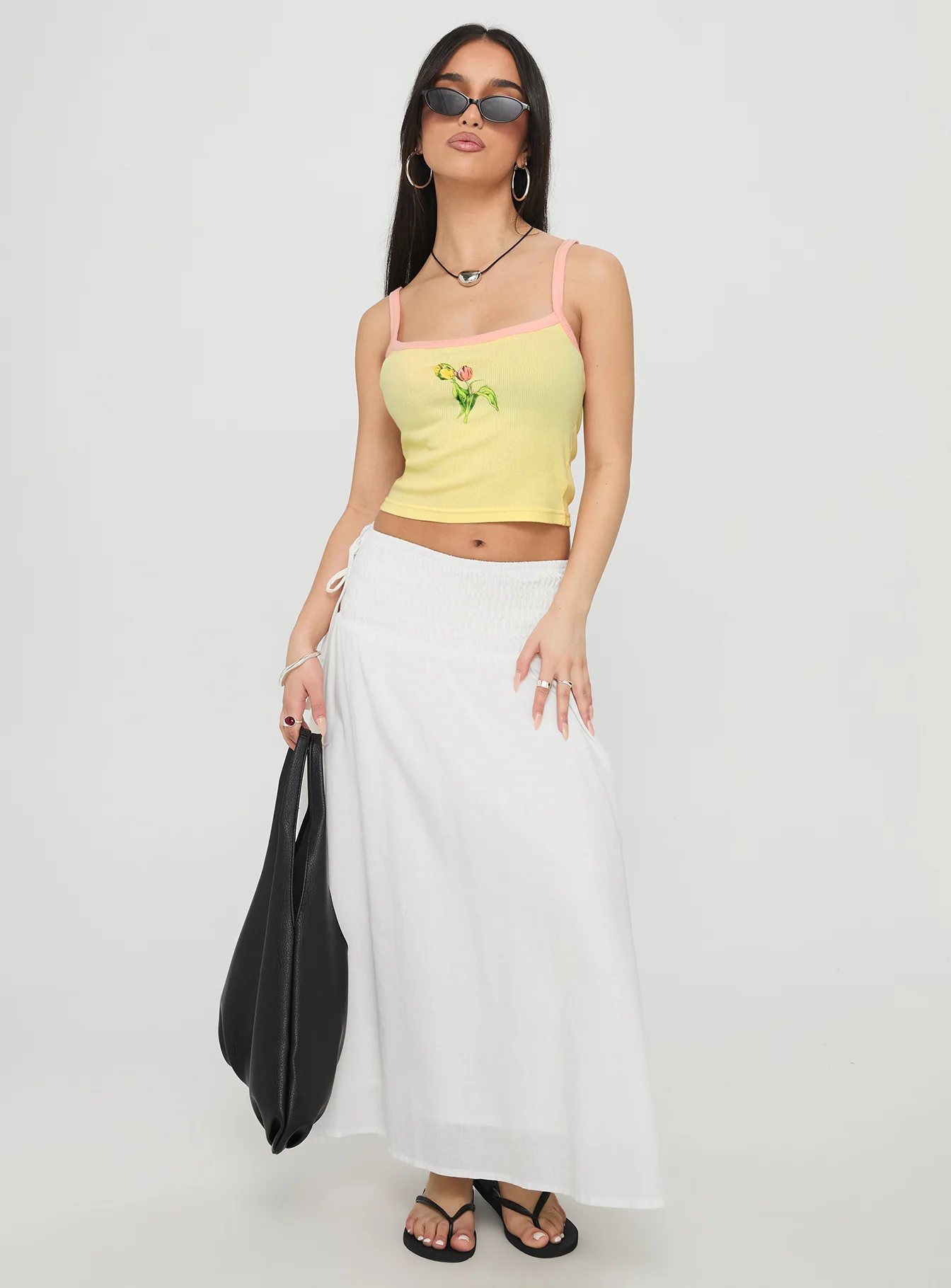 Vence Ruched Maxi Skirt White