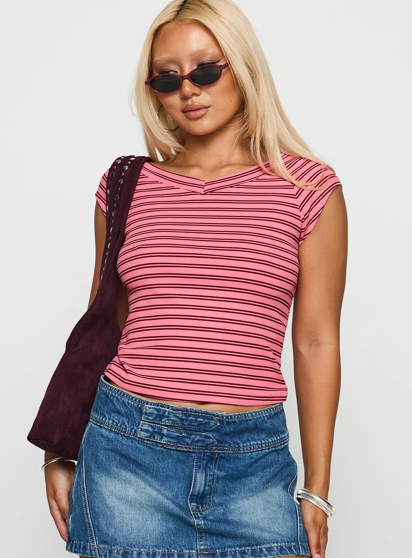 Both Still Young V Neck Top Red