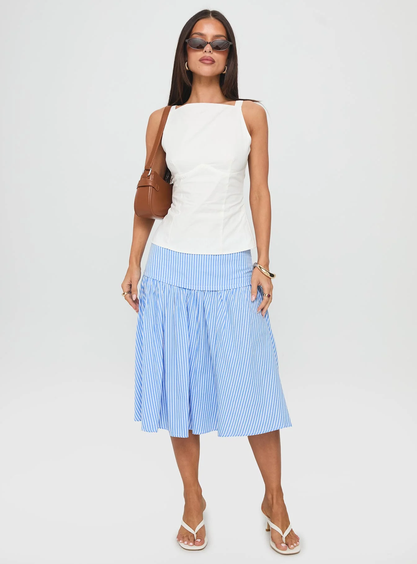 Raelan Tiered Midi Skirt Blue Stripe