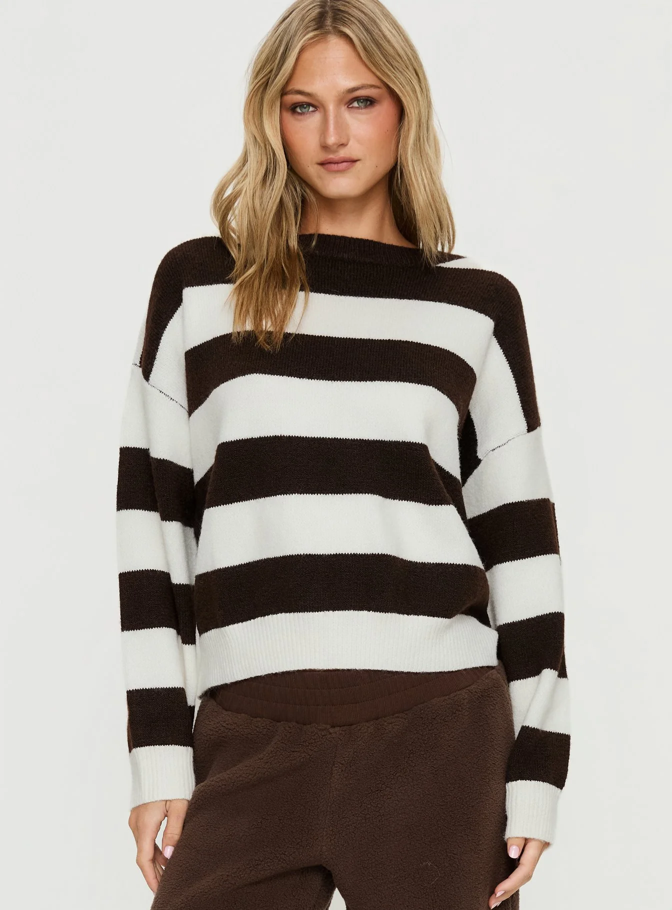 Corlie Crew Neck Knit Sweater Brown Stripe