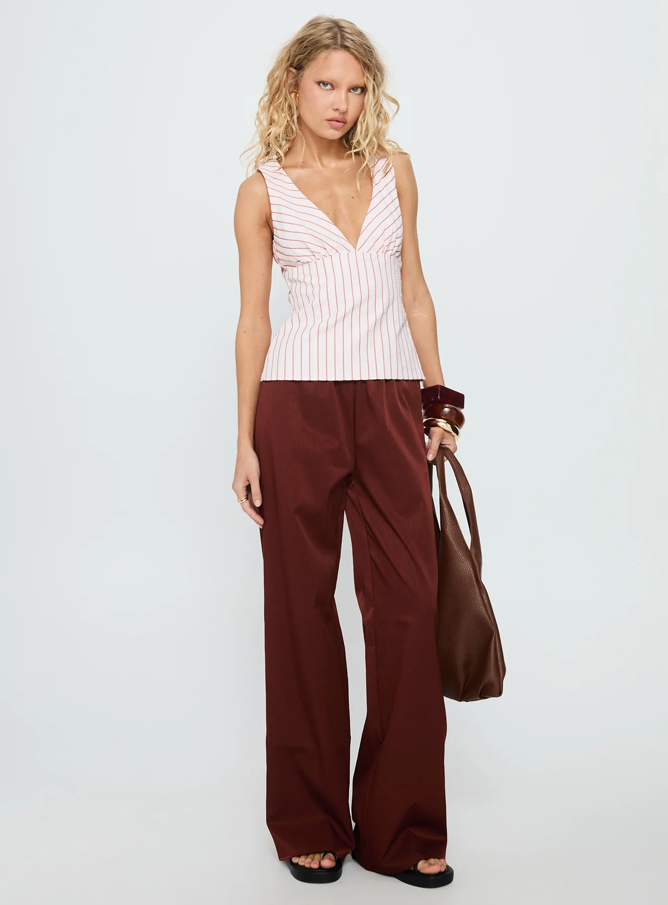 Callaia Plunge Cami Top Pink Stripe