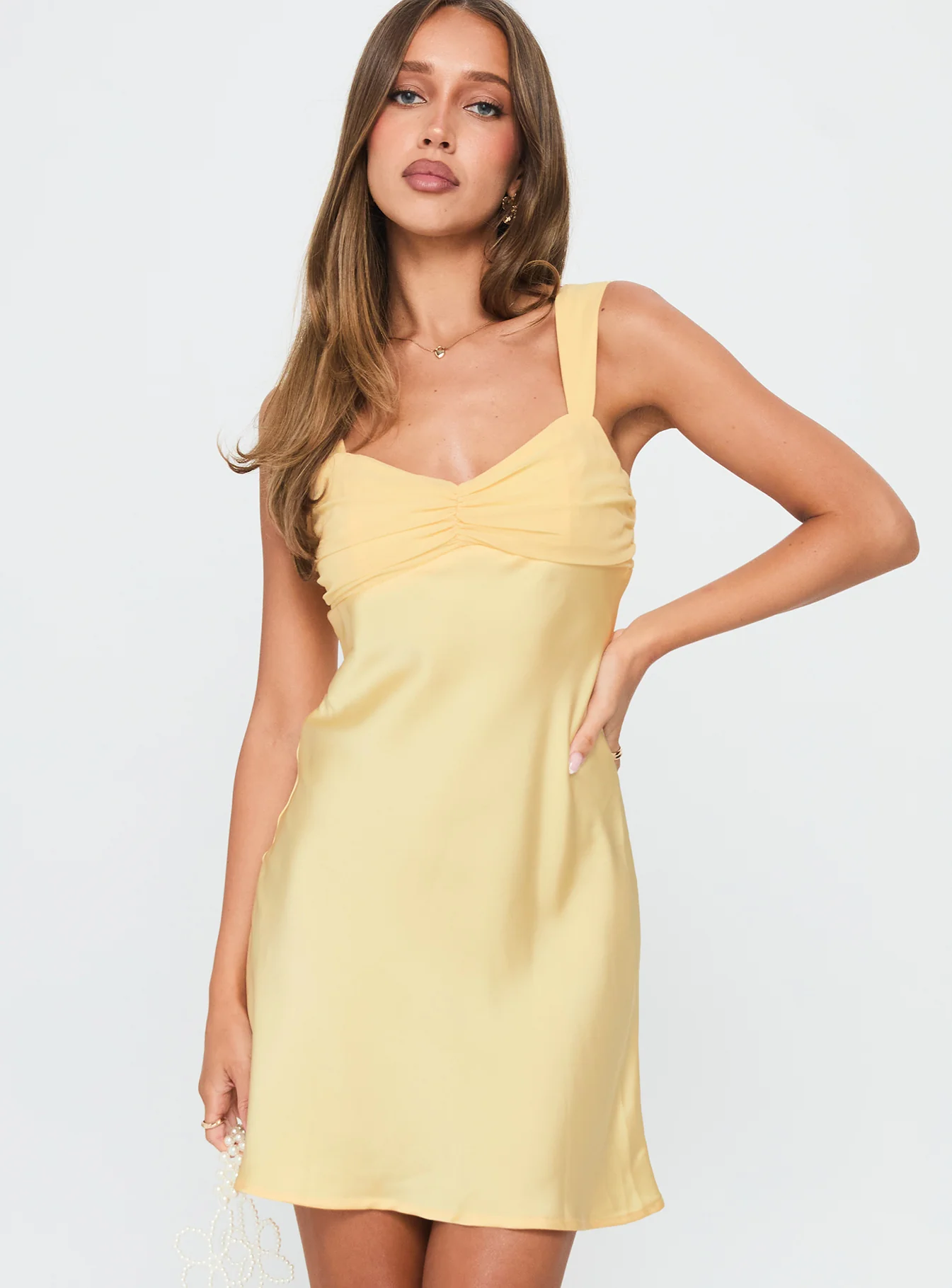 Star Gazer Ruched Mini Dress Yellow