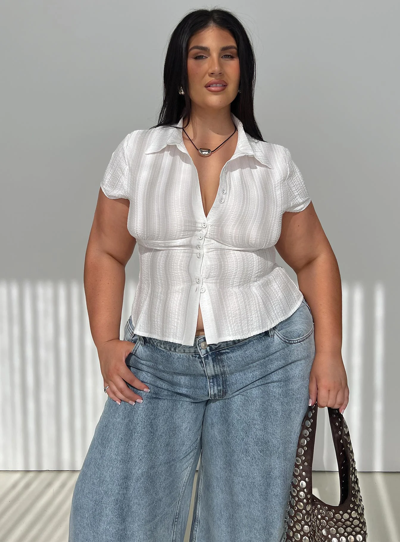 Cottesloe Blouse Top Textured White Curve