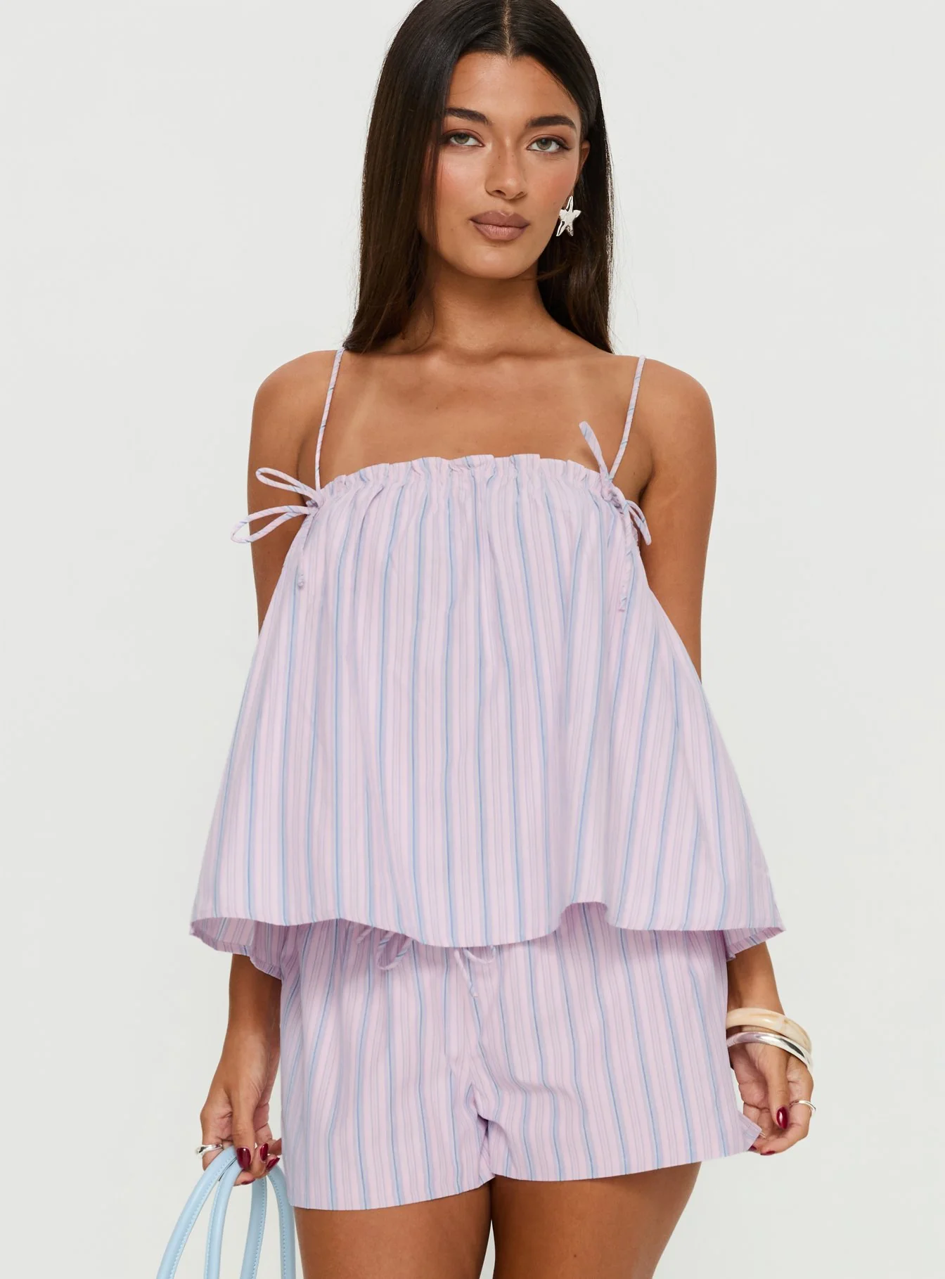 Pepita Flowy Frill Top Pink Stripe