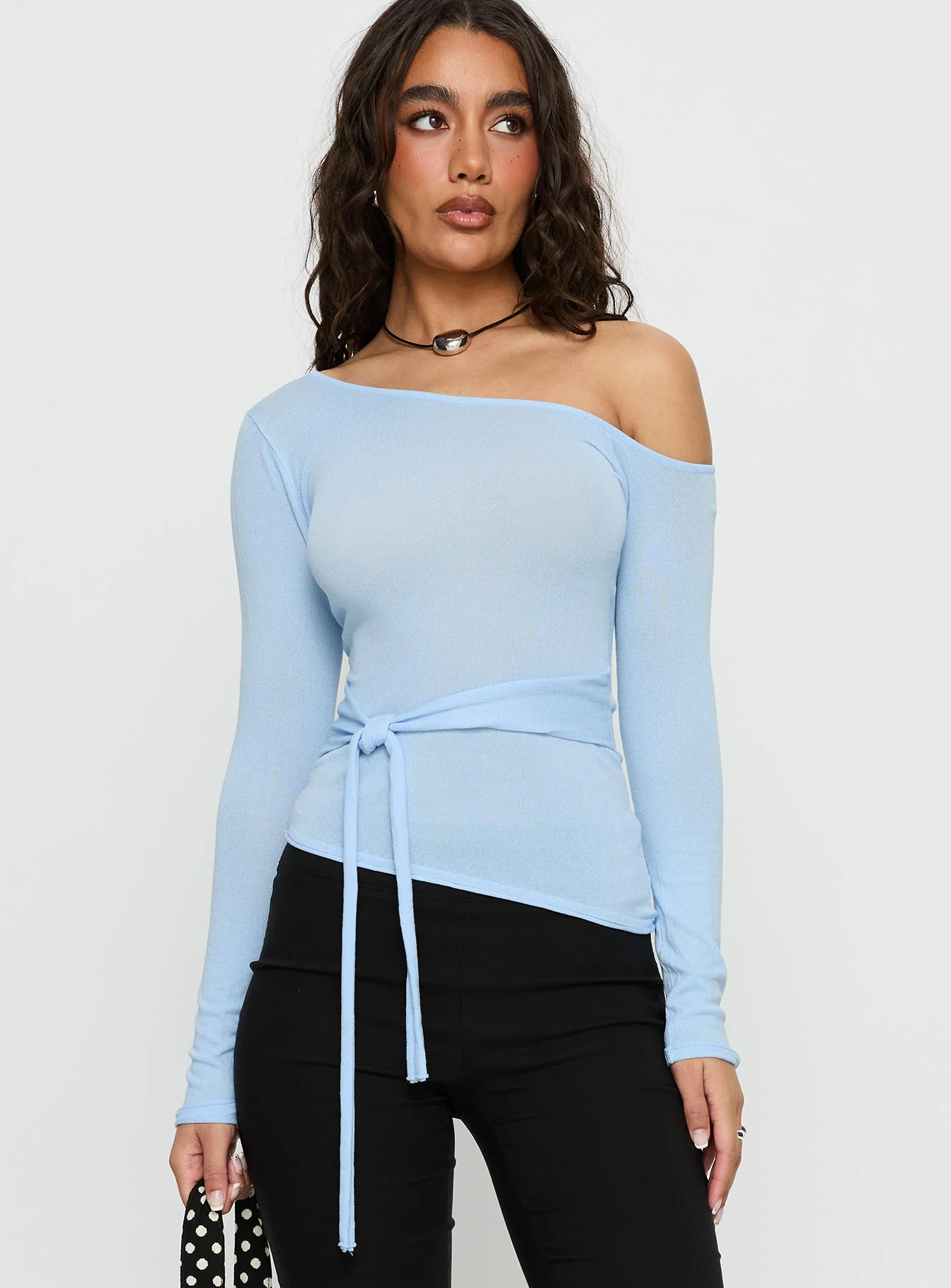 Kastor One Shoulder Long Sleeve Top Blue