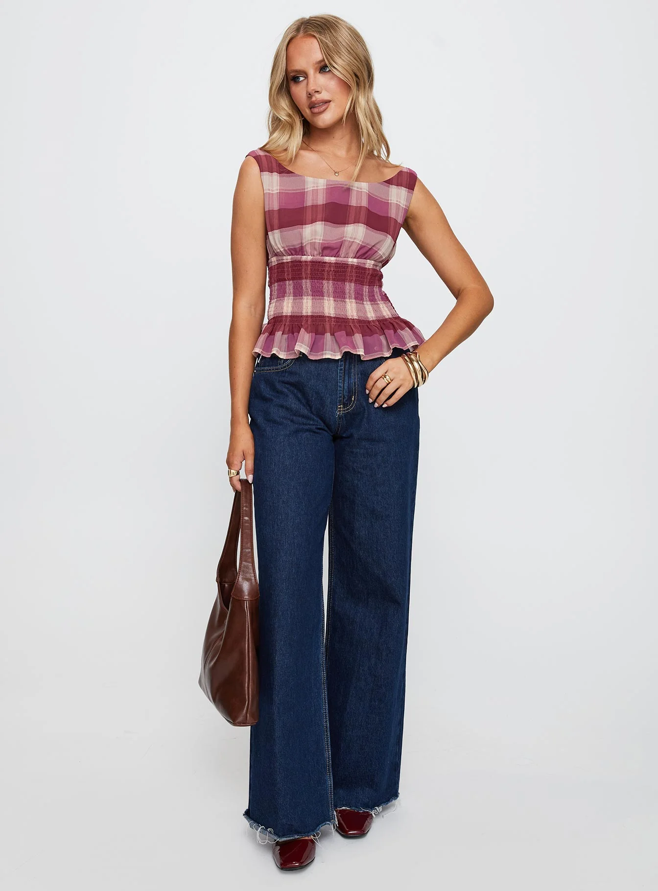 Sweet Honey Frill Top Pink Check
