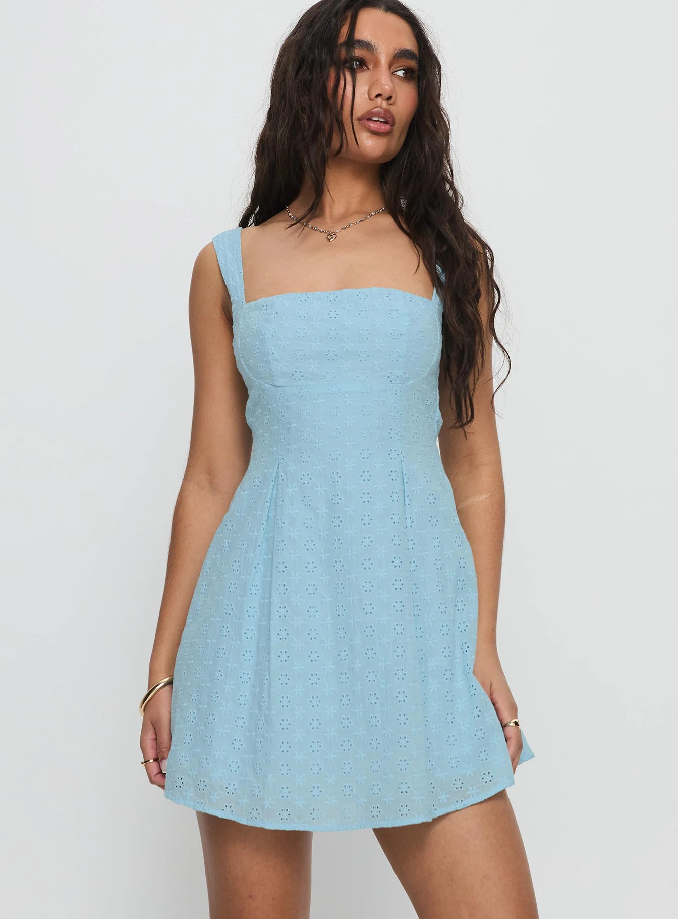 Xanthus Embroidered Mini Dress Blue