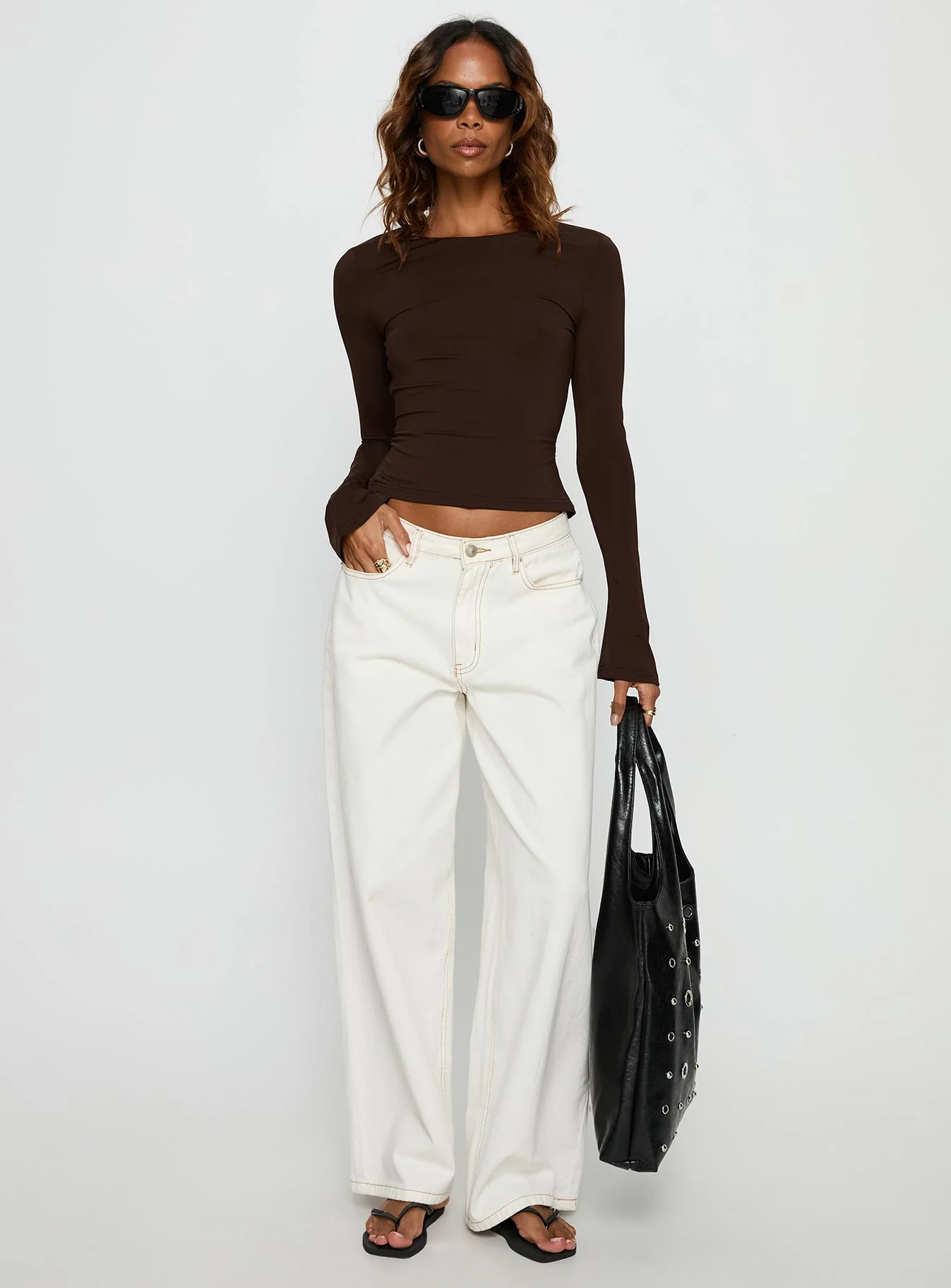Harpur Long Sleeve Backless Top Chocolate
