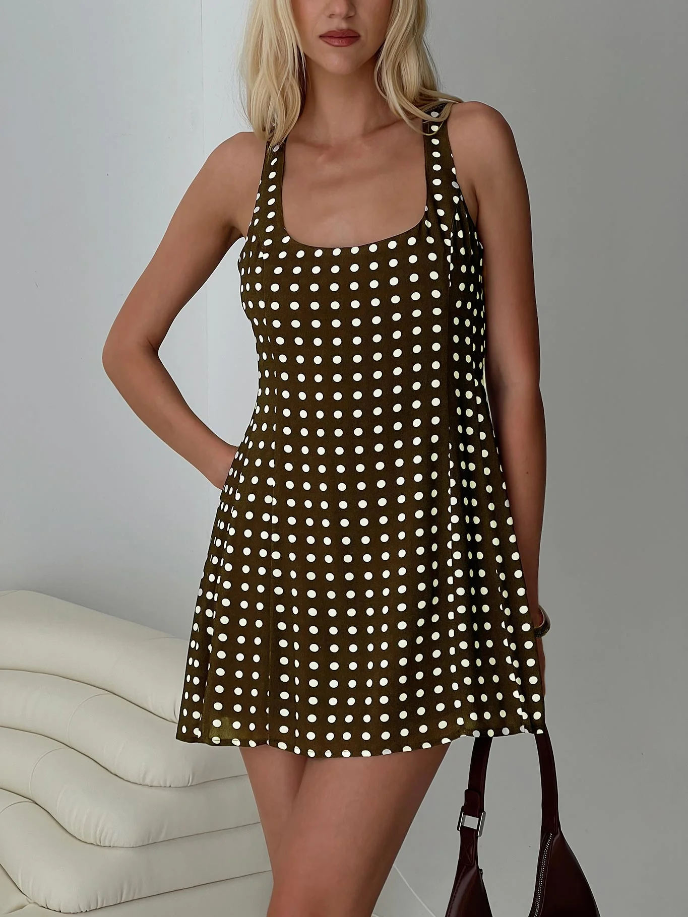 Serina Polka Mini Dress Brown / White