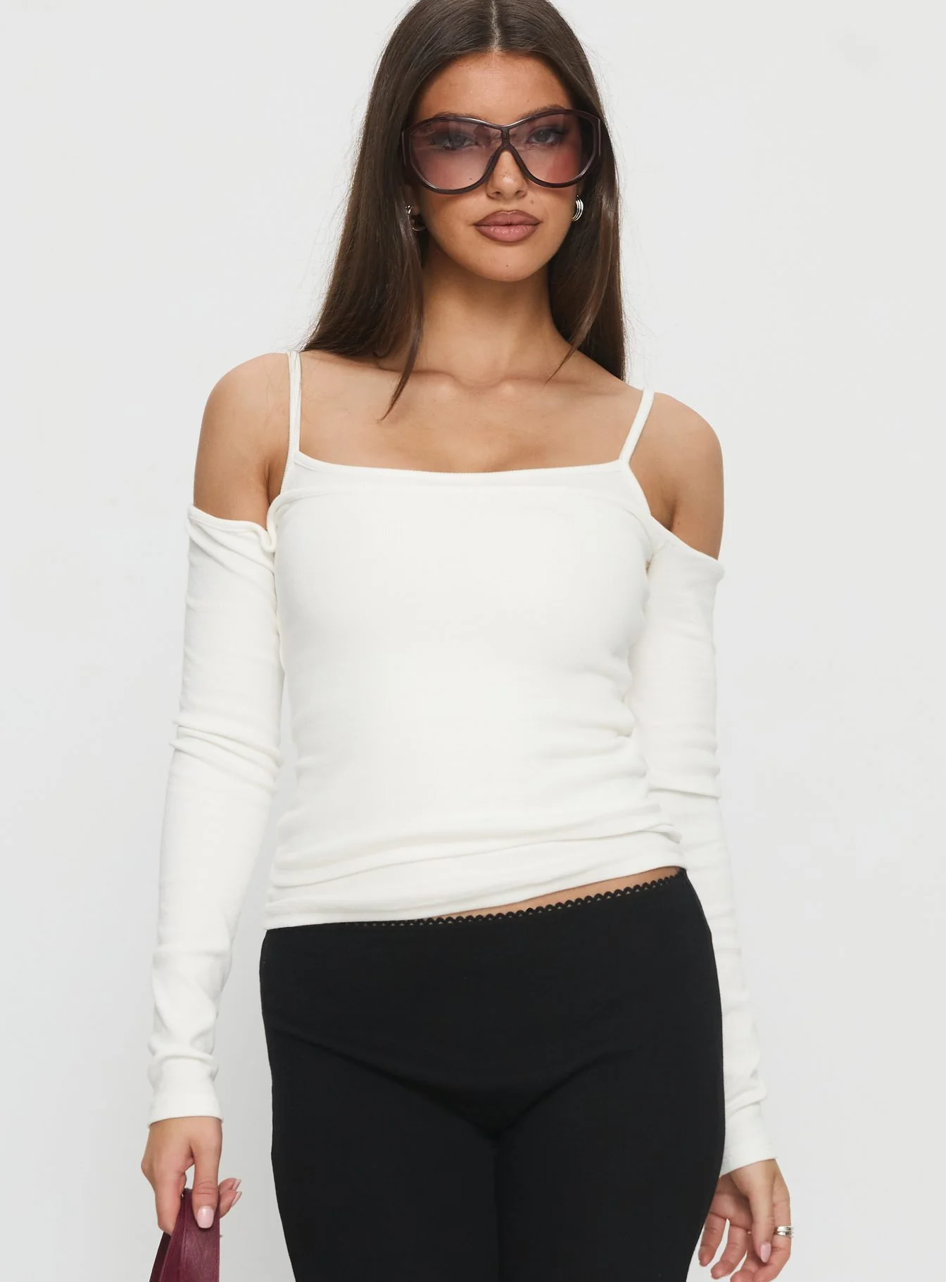 Teenage Dreams Layered Long Sleeve Top White