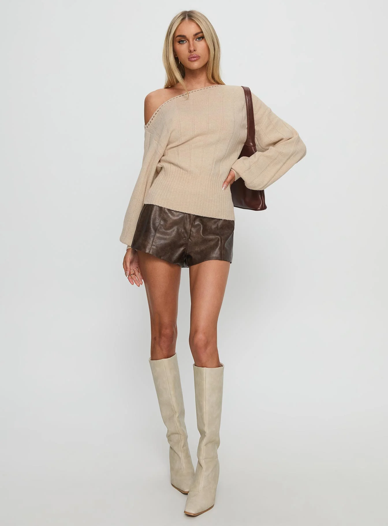 Jackeline Off Shoulder Rib Jumper Cream