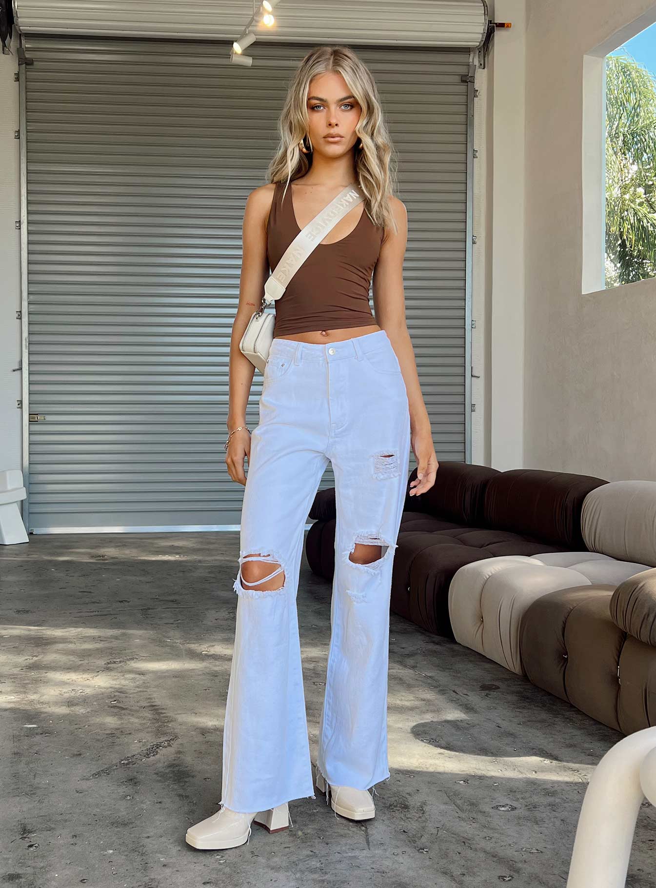 Meliana Wide Leg Denim Jeans White