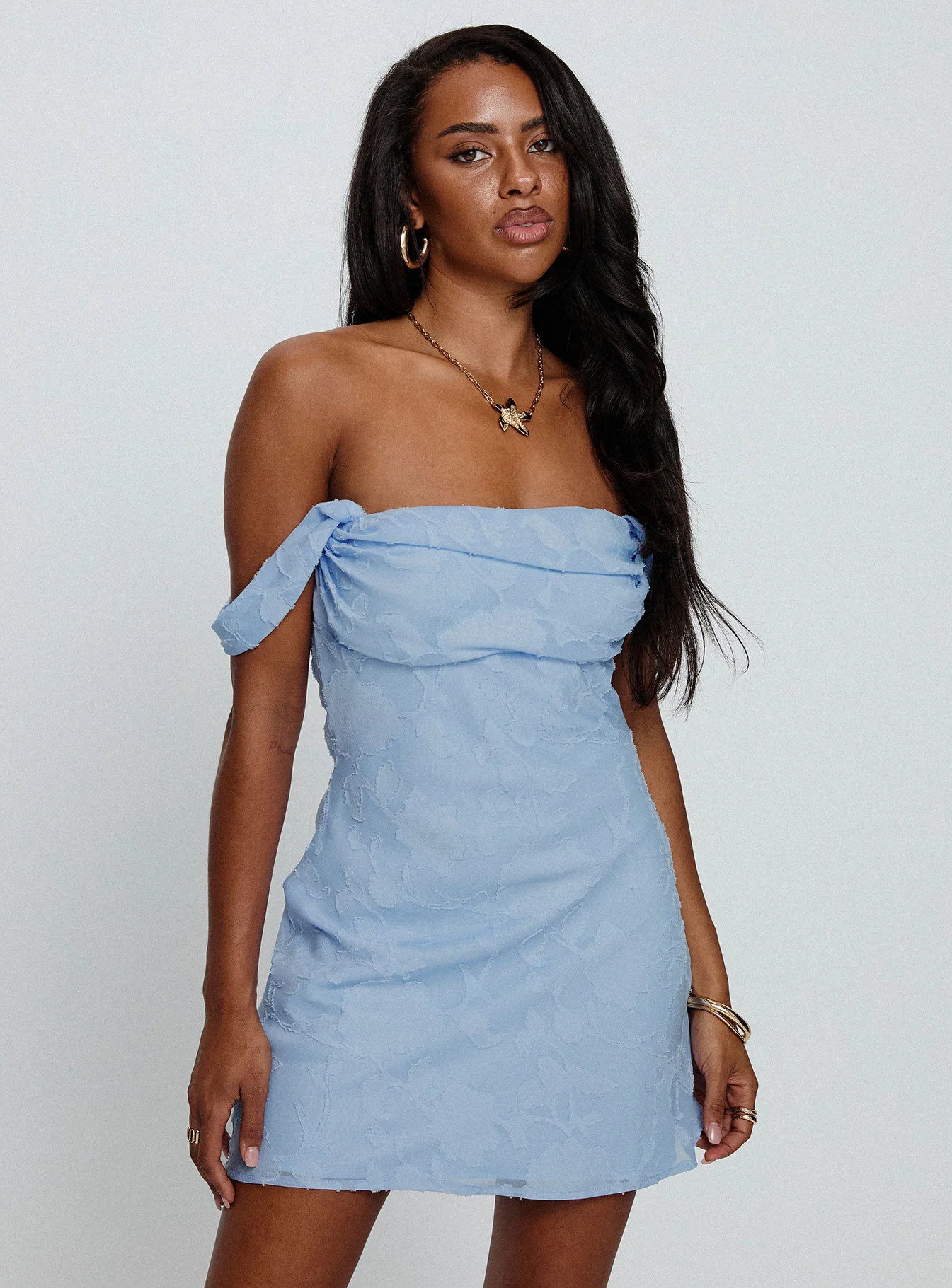 Zabbarra Off The Shoulder Mini Dress Blue