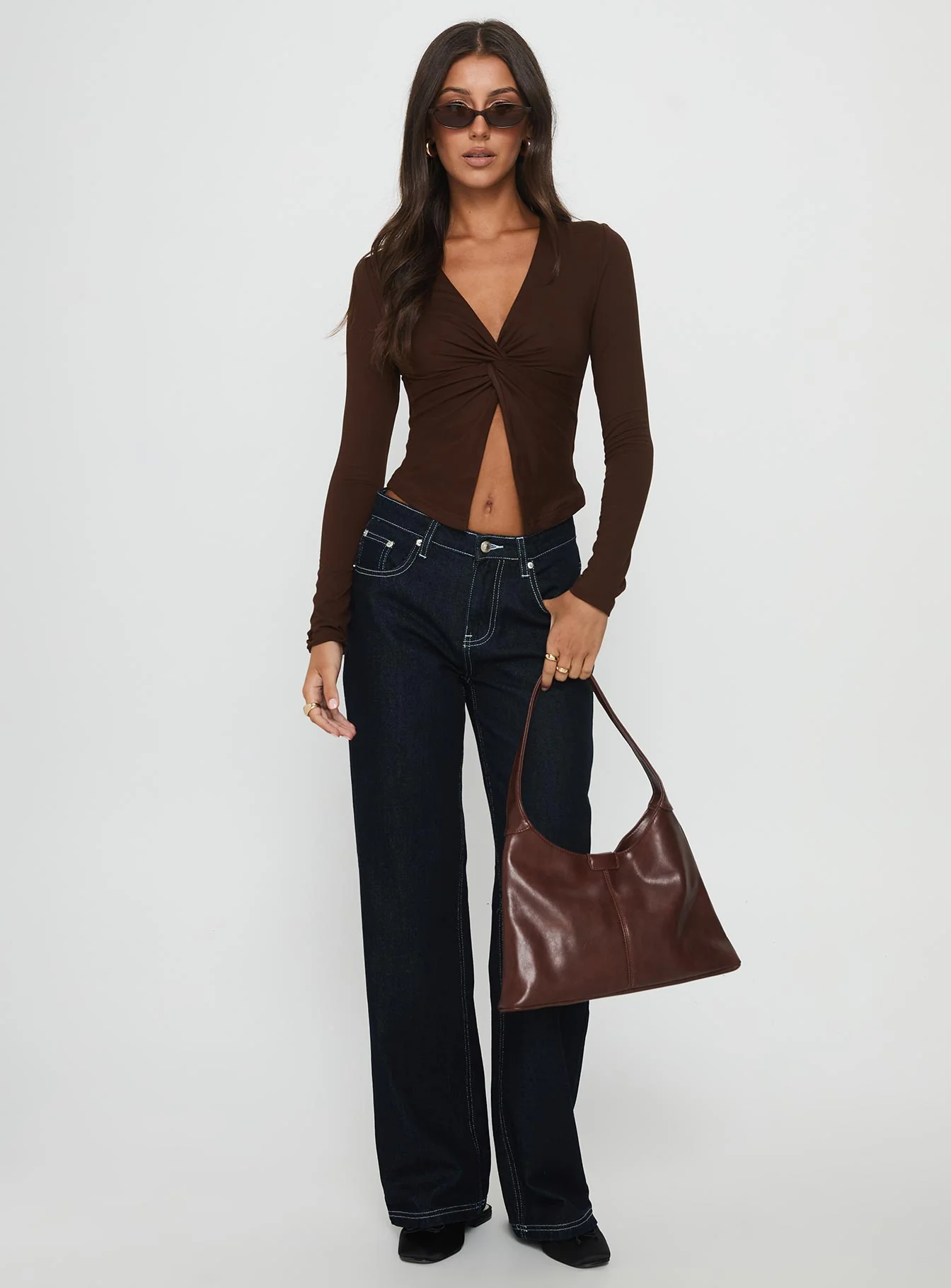 No Hard Feelings Twist Long Sleeve Top Brown