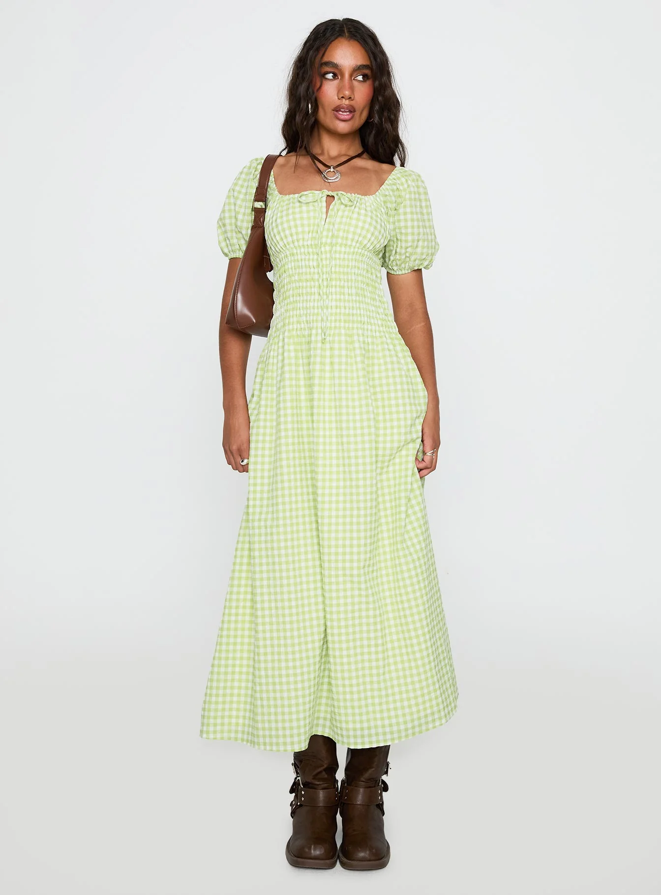 More Than Butterflies Maxi Dress Green Check