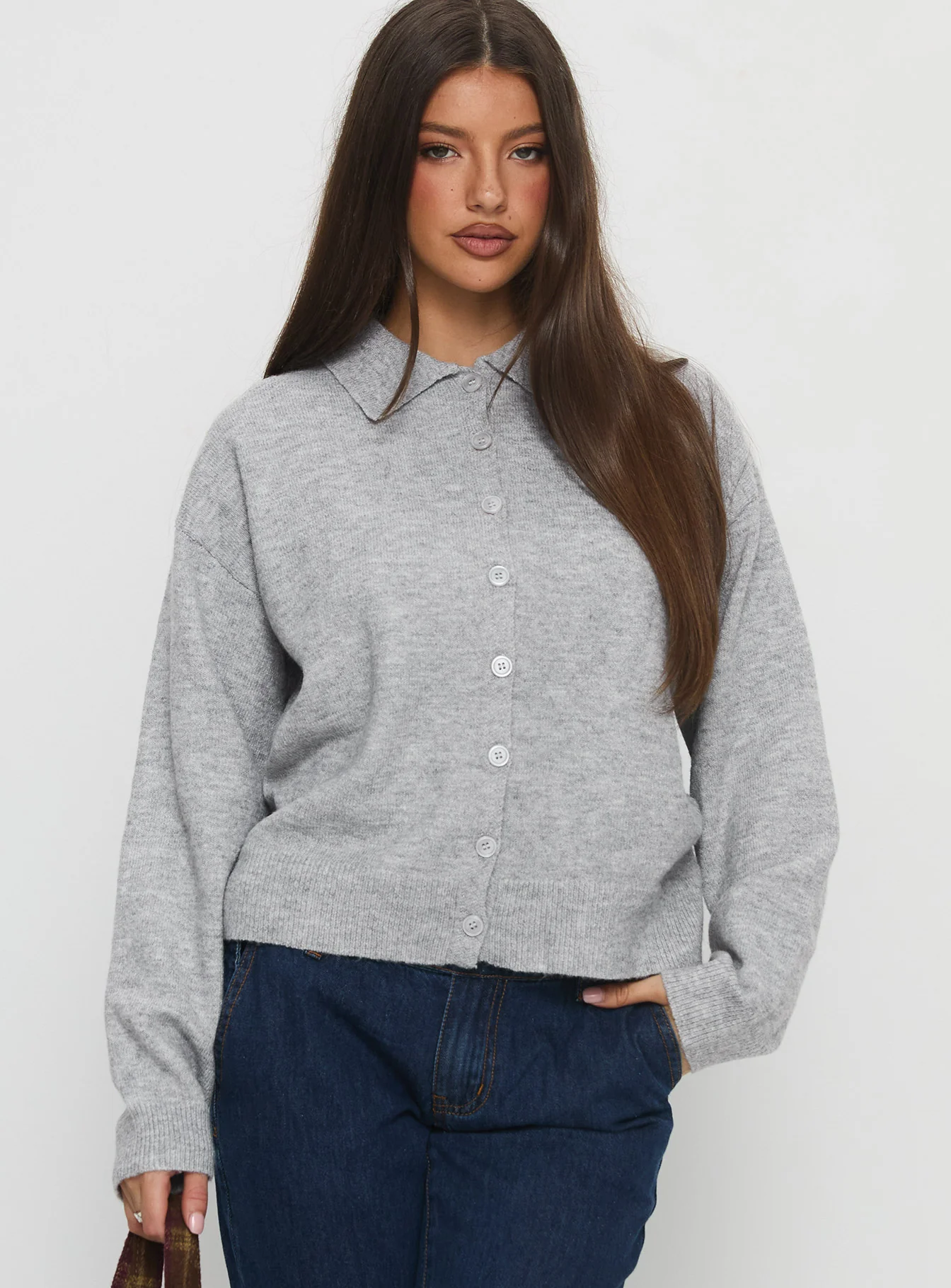 Nadyna Collared Cardigan Grey Marle