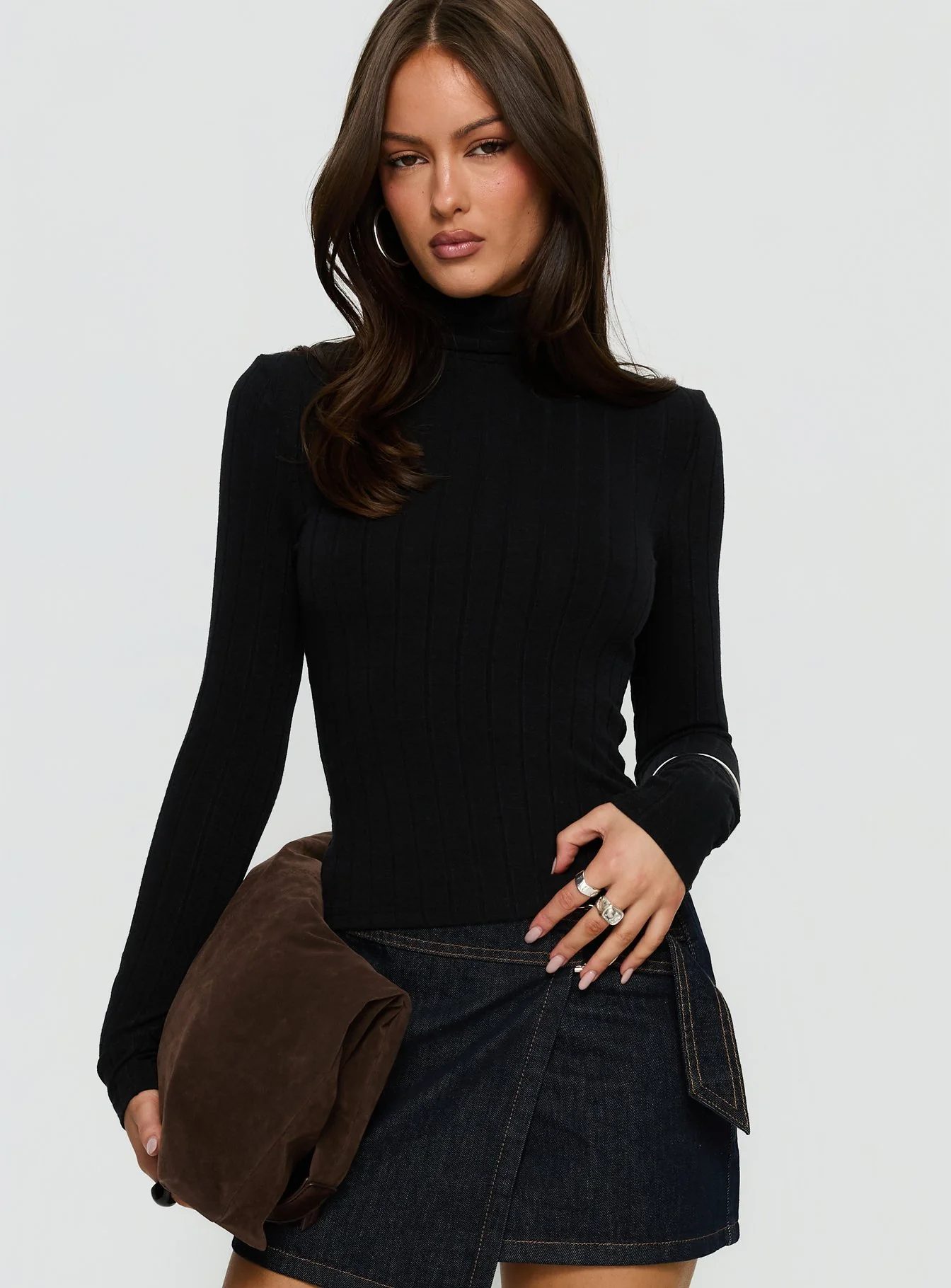 Enisa High Neck Long Sleeve Top Black