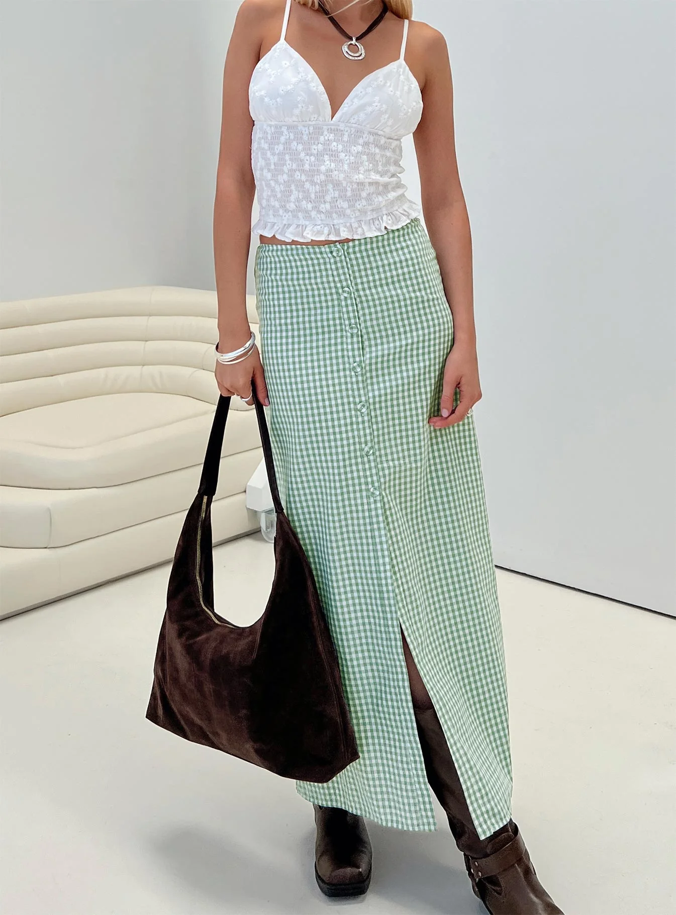 Macadamia Maxi Skirt Green / White