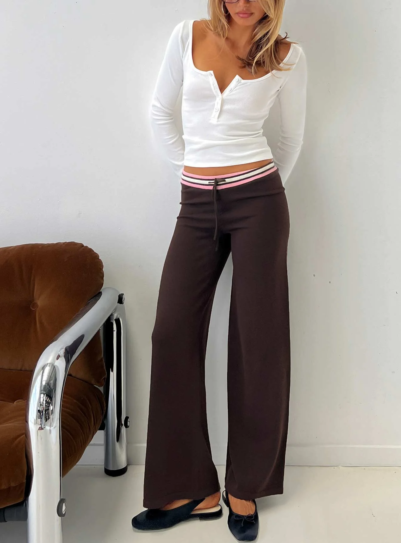 Felisha Low Waist Knit Pants Brown