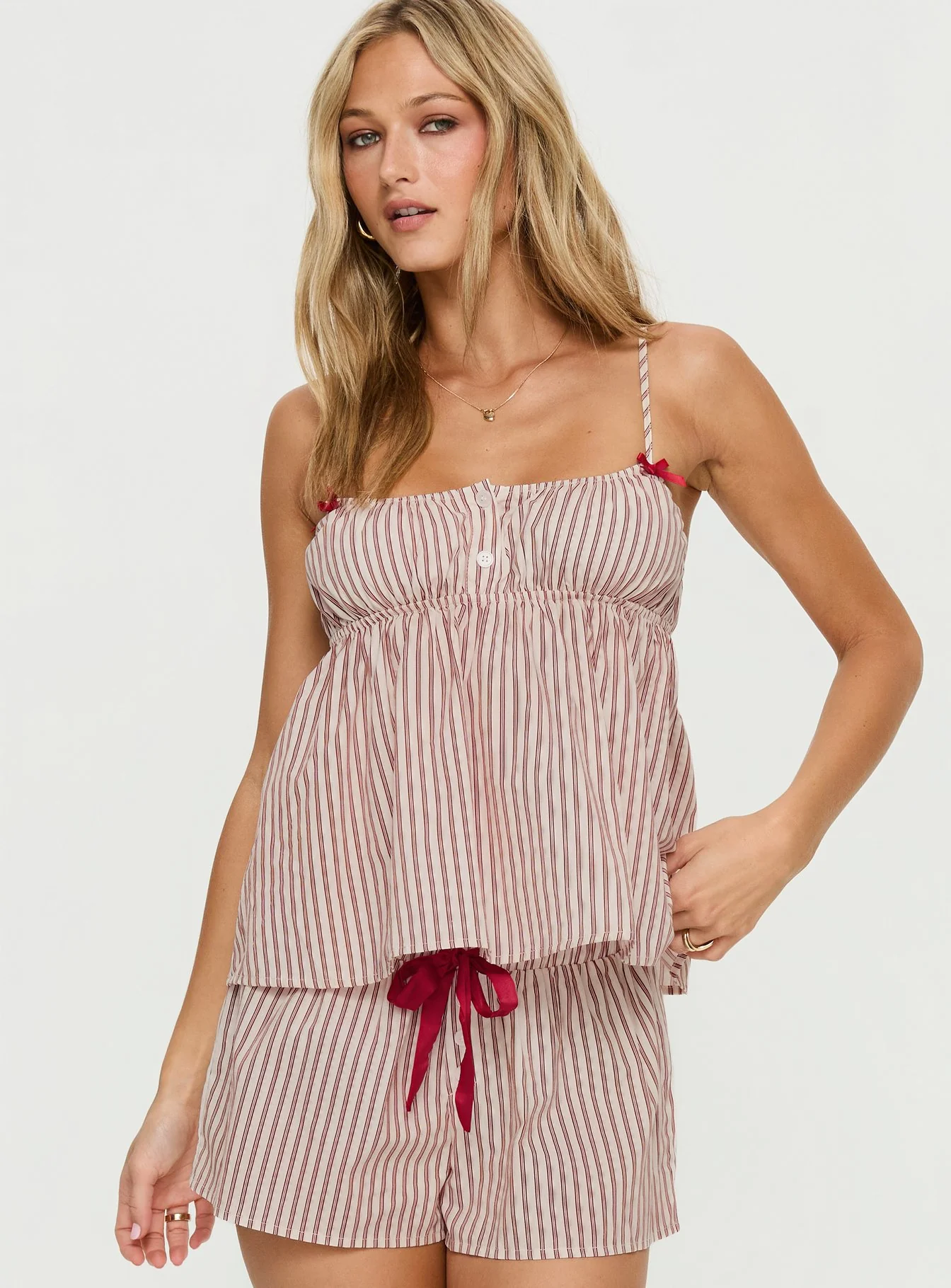 Chill Club Sleep Peplum Top Red Stripe