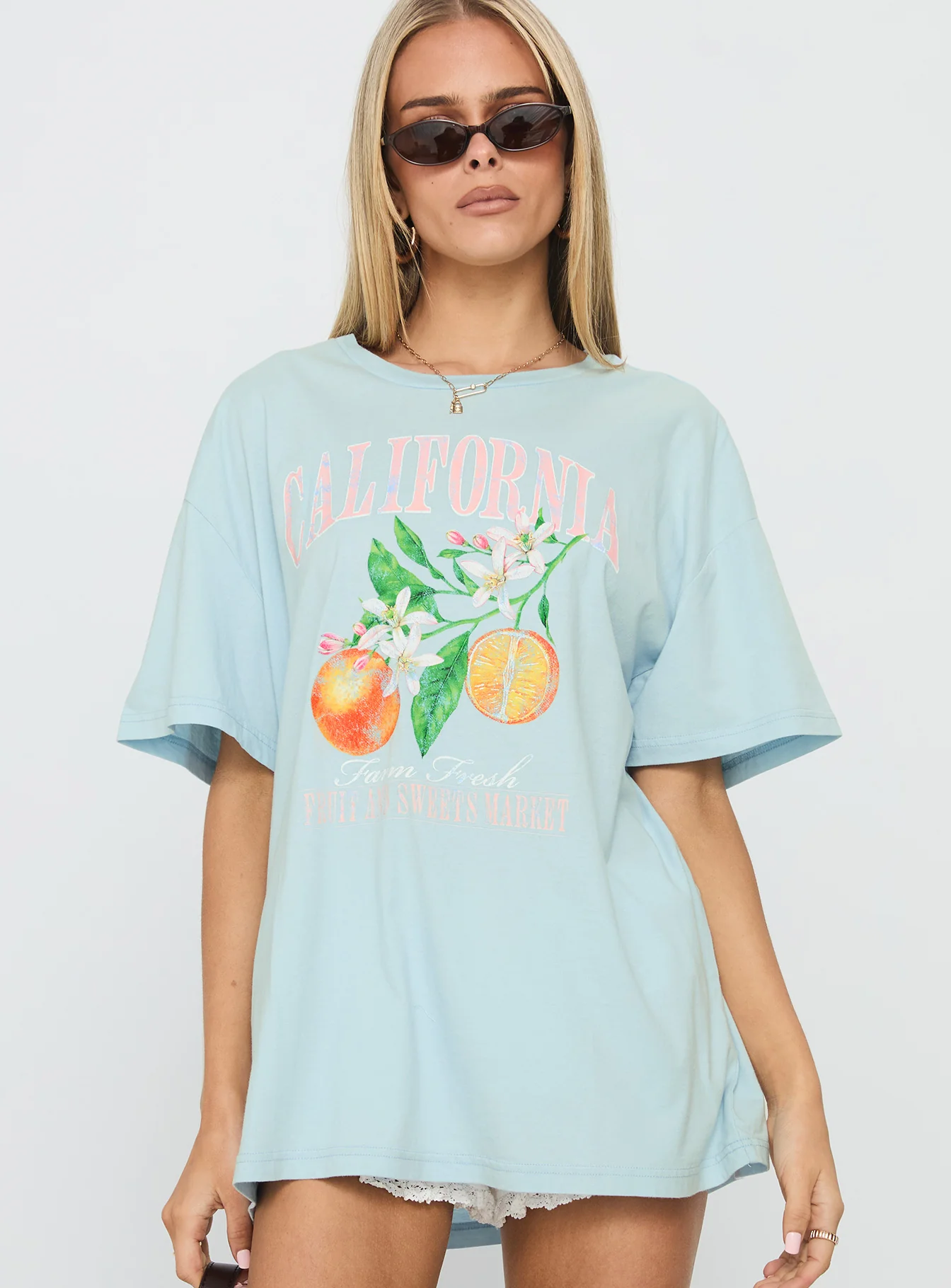California Sugar Oversized Graphic Tee Blue