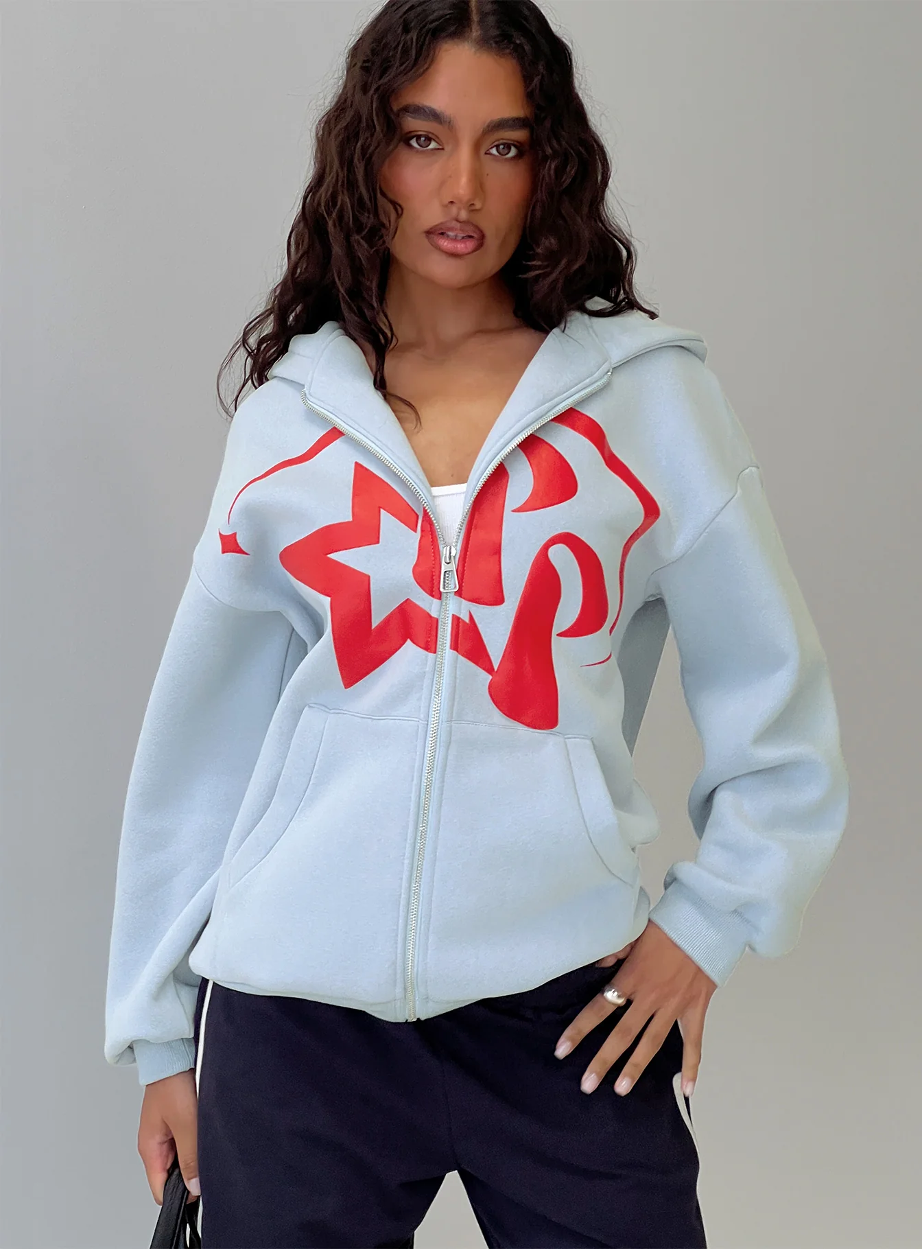 Starblazer Zip Up Graphic Hoodie Blue / Red