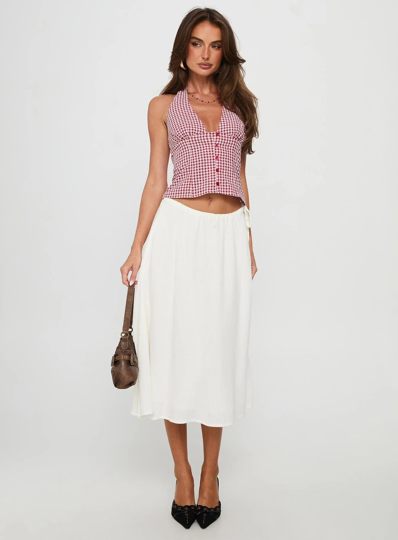 Persuasion Tie Side Midi Skirt White