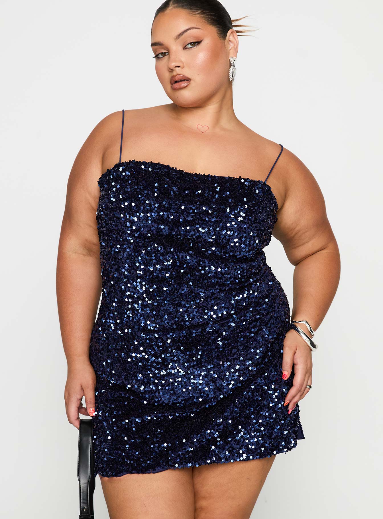Layney Sequin Mini Dress Navy Curve