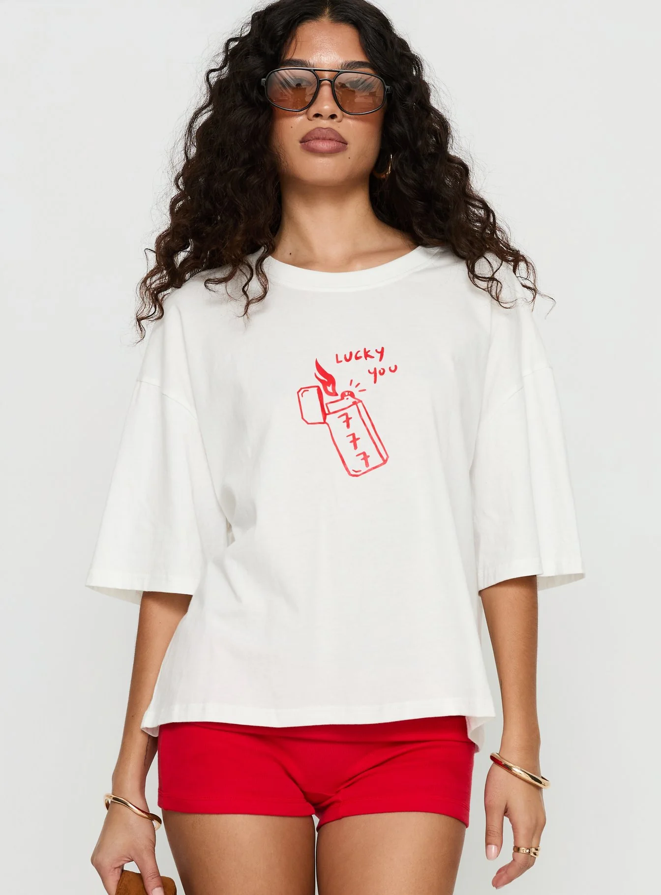 Lucky You Lighter Oversized Graphic Top White