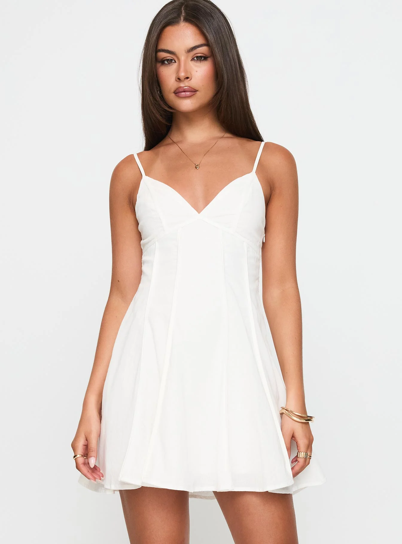 Libertie Pleat Mini Dress White