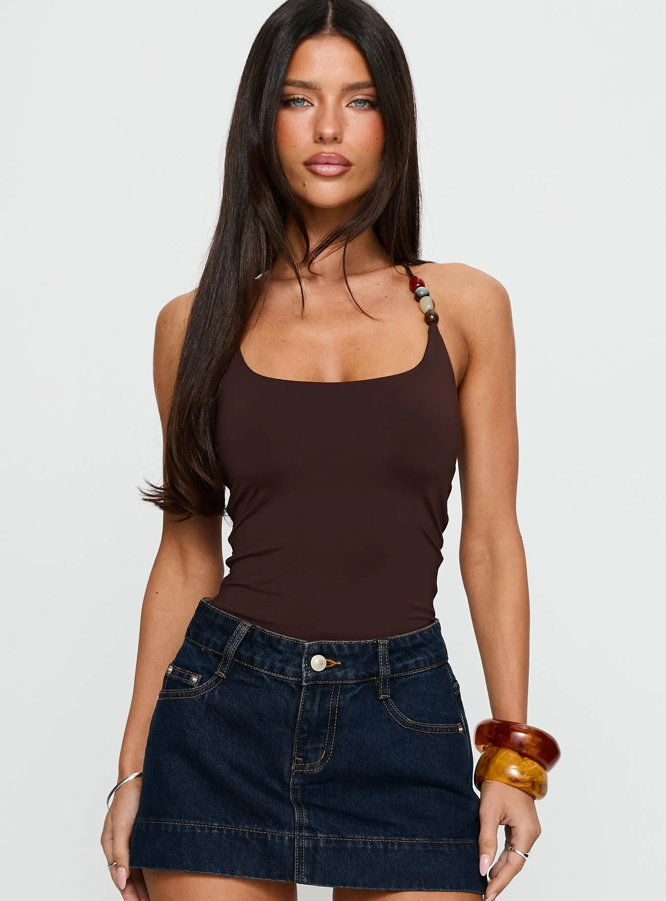 Someone You Need Bead Detail Bodysuit Chocolate