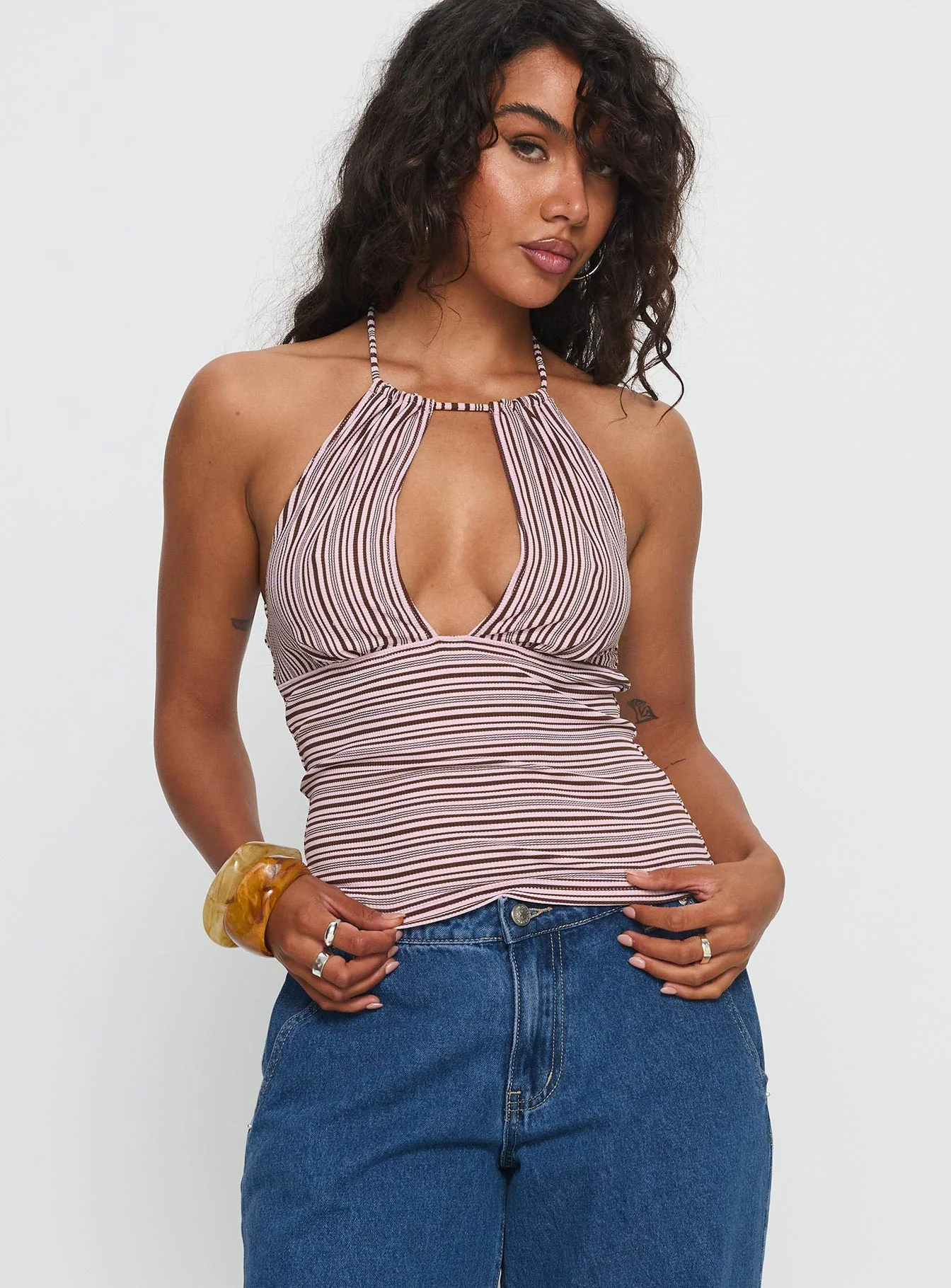 Sit In Silence Cut Out Top Purple Stripe