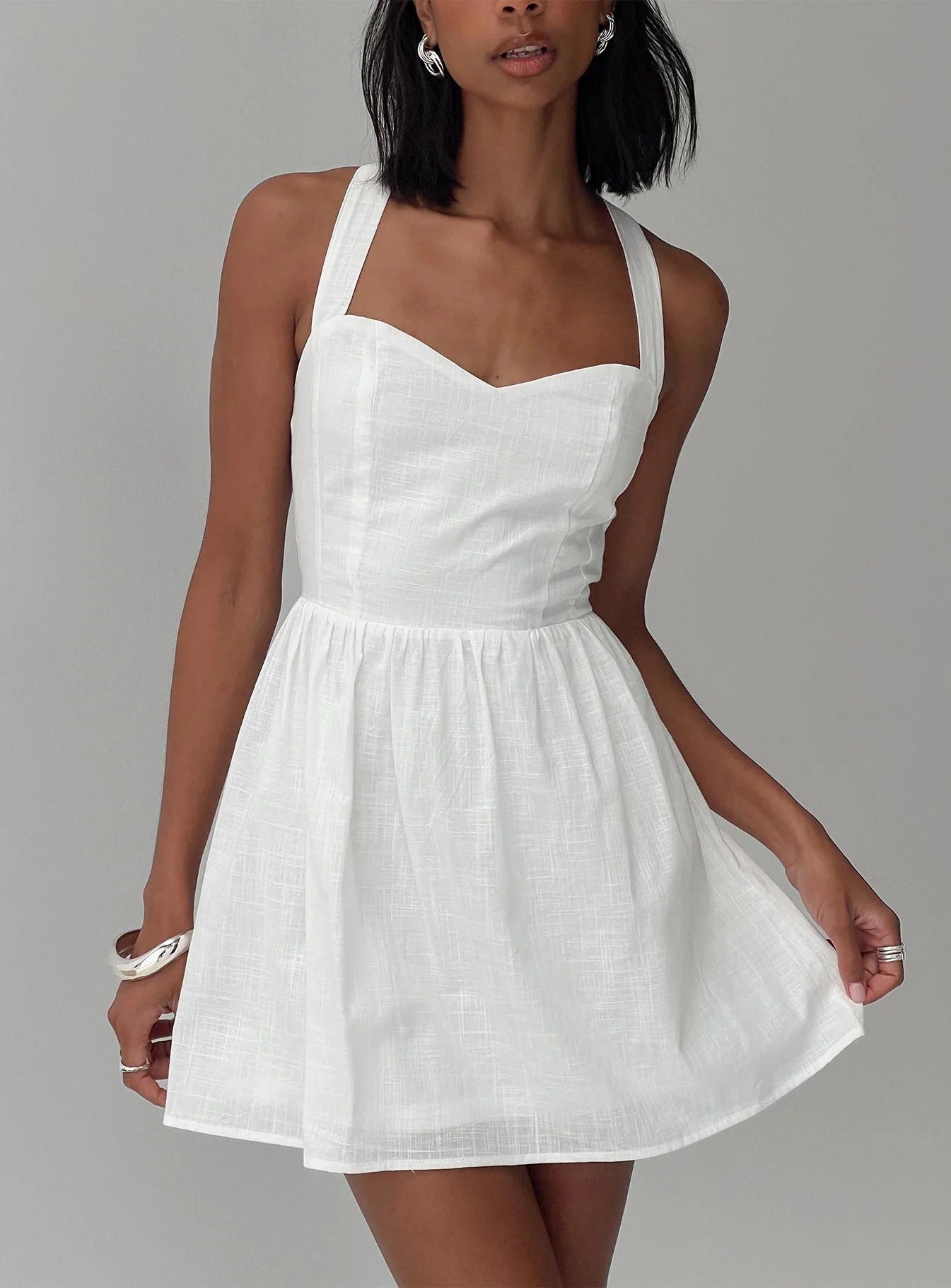 Zolena Halter Mini Dress White