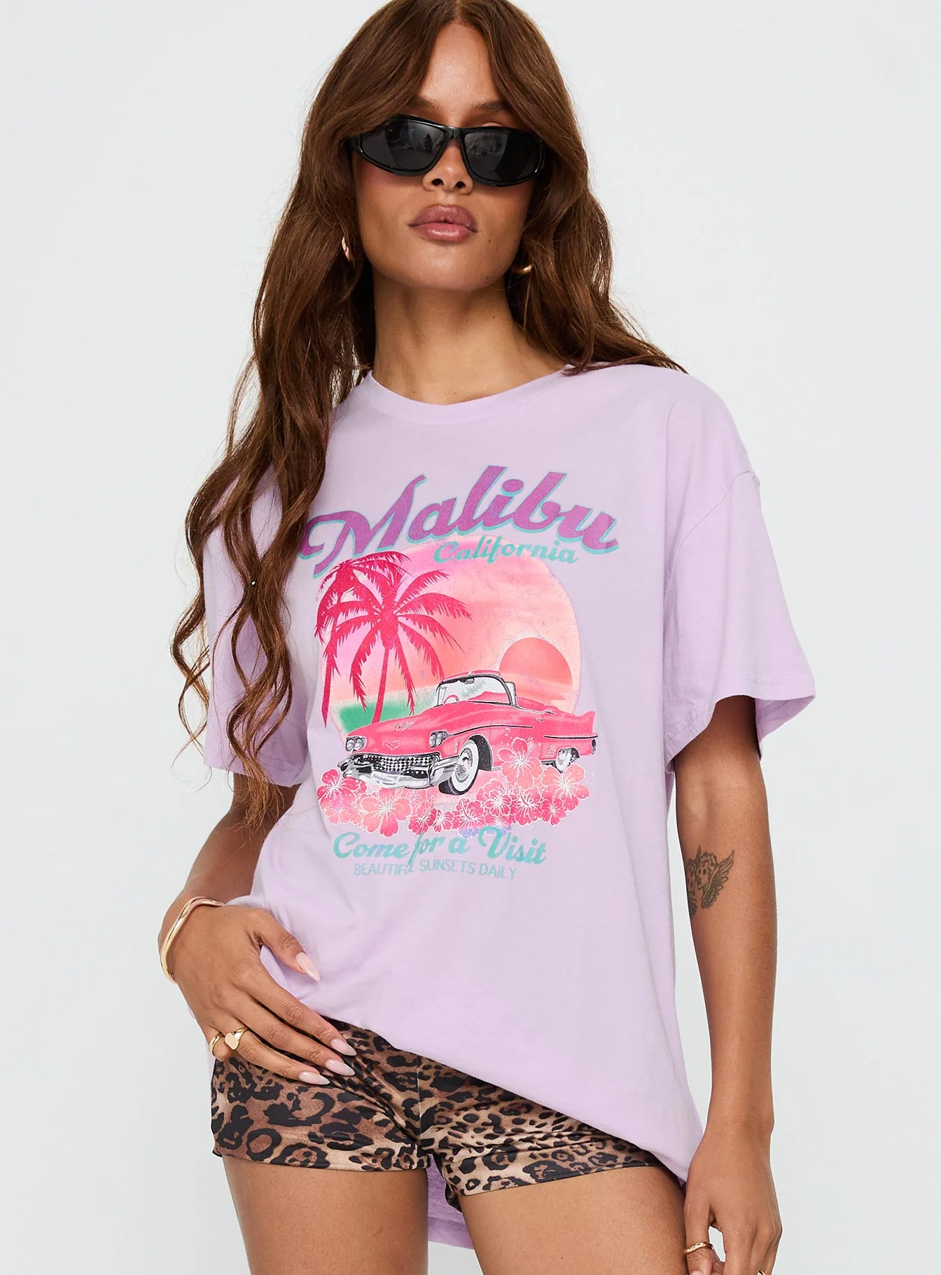 Malibu Sunset Oversized Graphic Tee Purple
