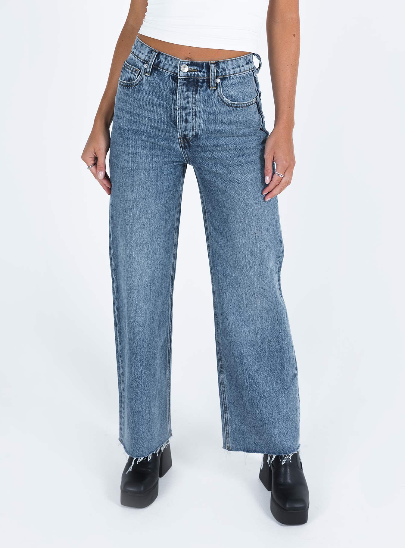 Fawcett High Rise Straight Leg Jeans Mid Blue Wash