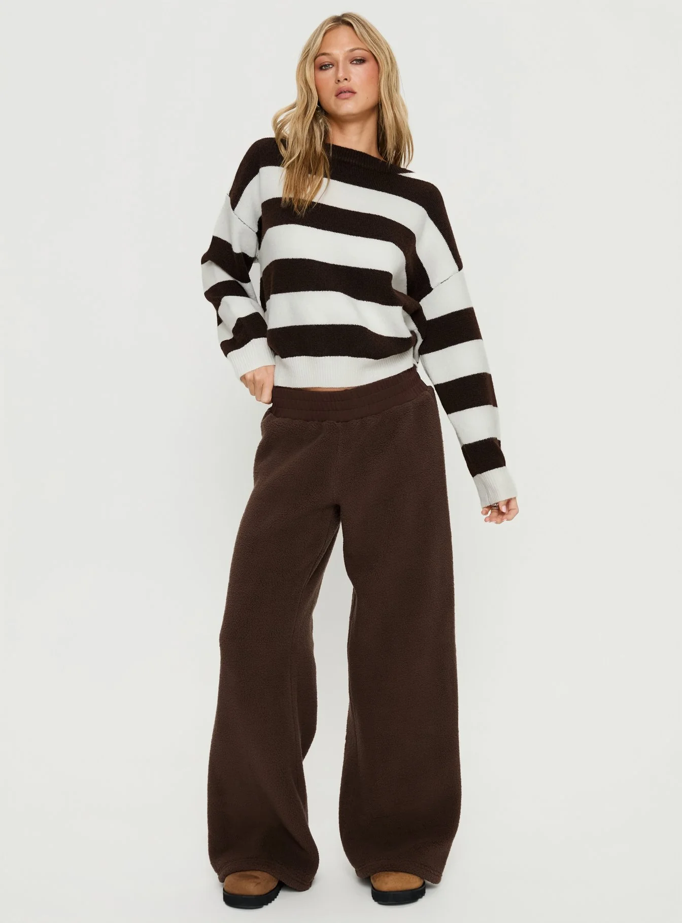 Corlie Crew Neck Knit Sweater Brown Stripe