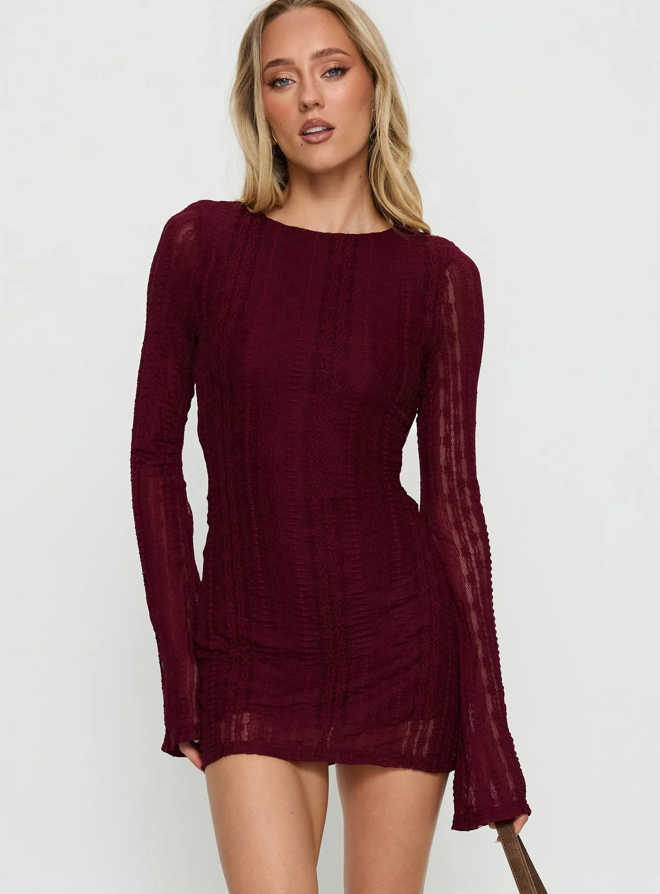 Delandra Long Sleeve Textured Playsuit Red