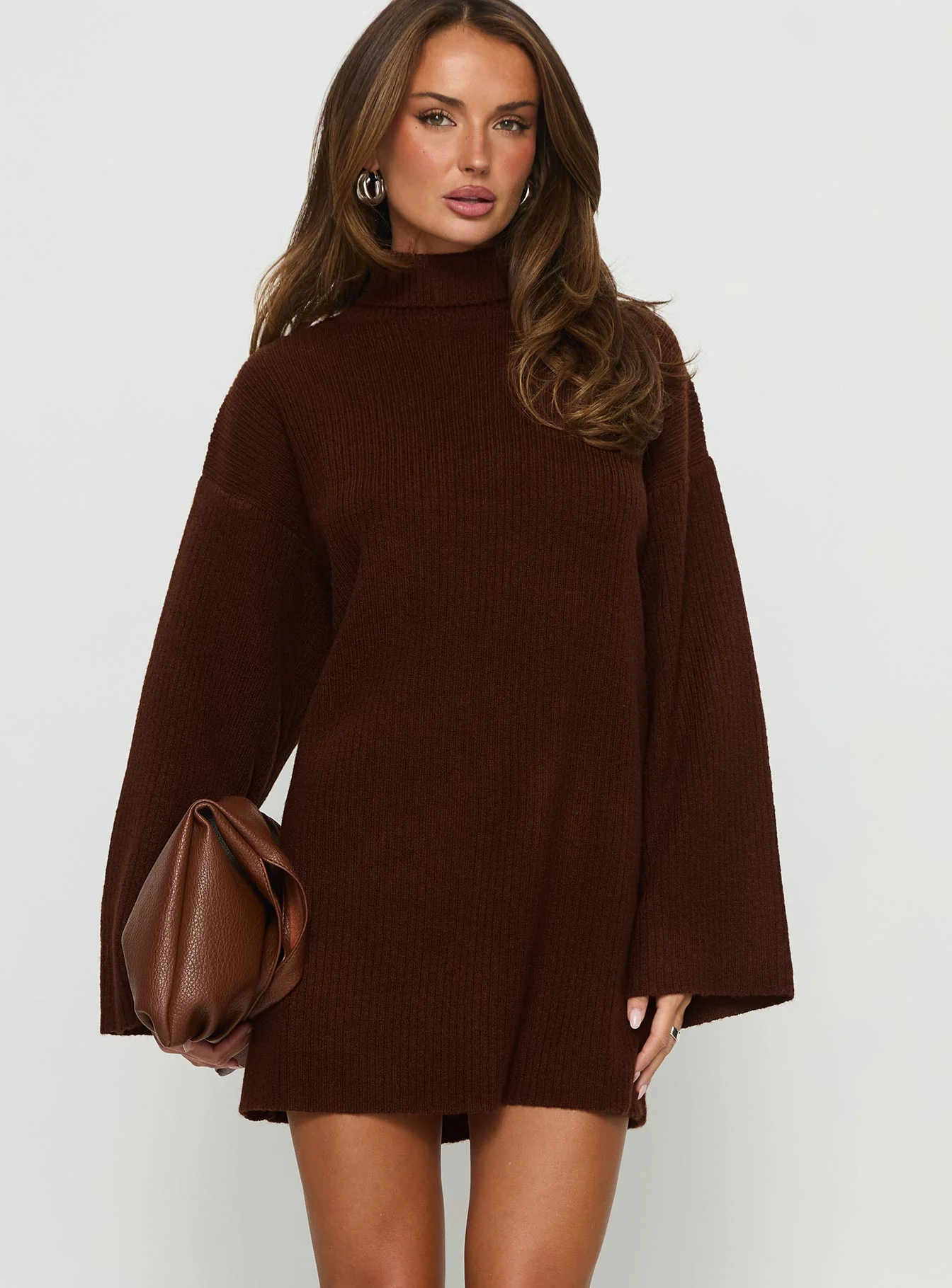 Sonelle Long Sleeve Knit Mini Dress Chocolate