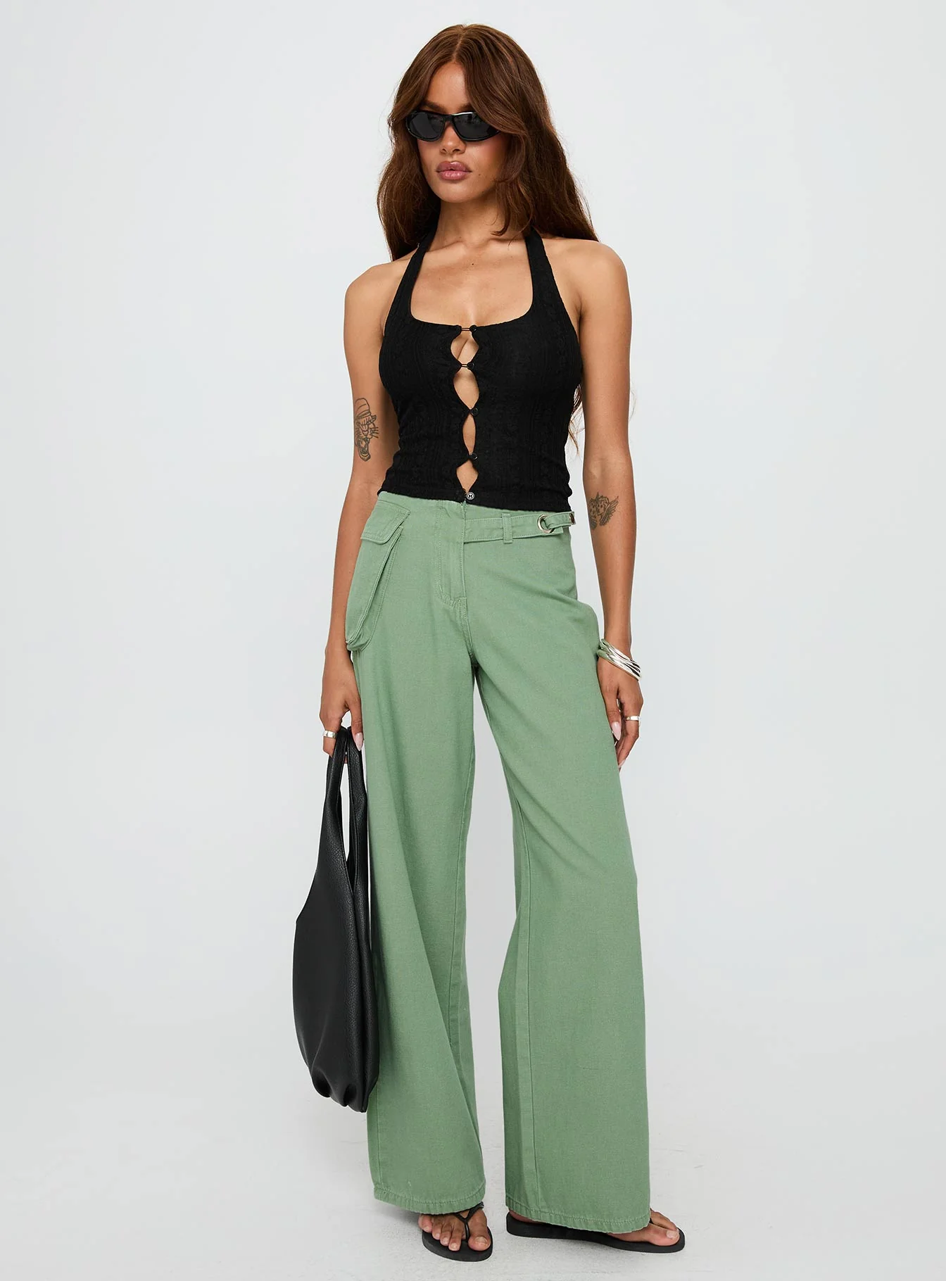 Mercadi Mid Rise Straight Leg Cargo Jeans Green