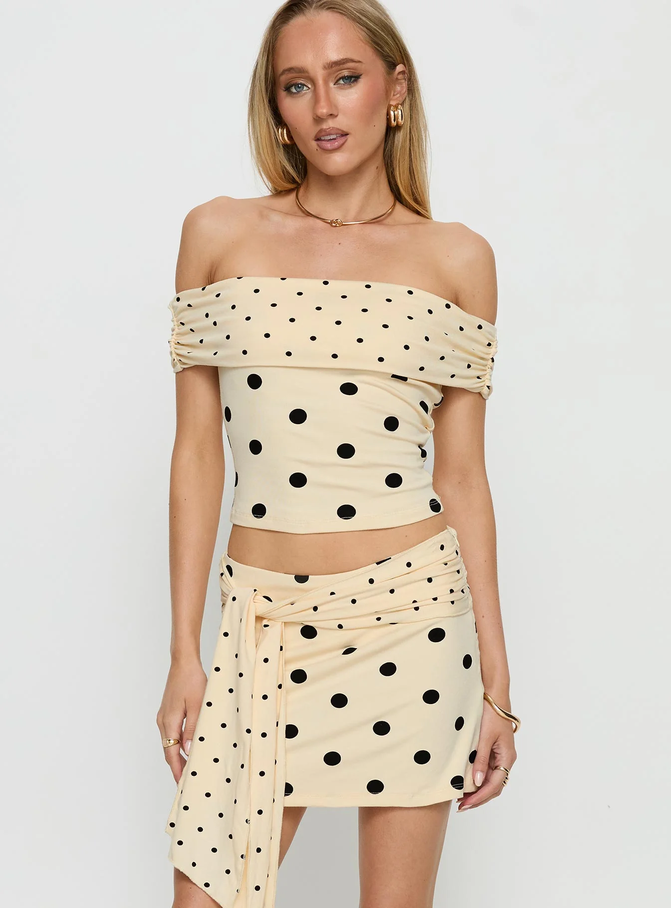 Porzia Wrap Detail Mini Skirt Cream / Polka Dot