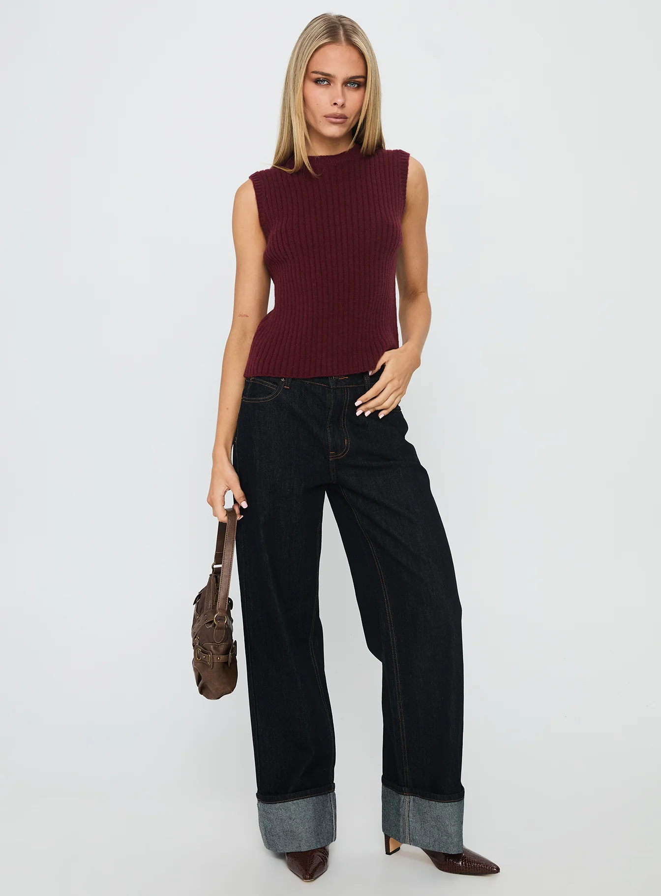 Jessabell Rib Sleeveless Top Wine