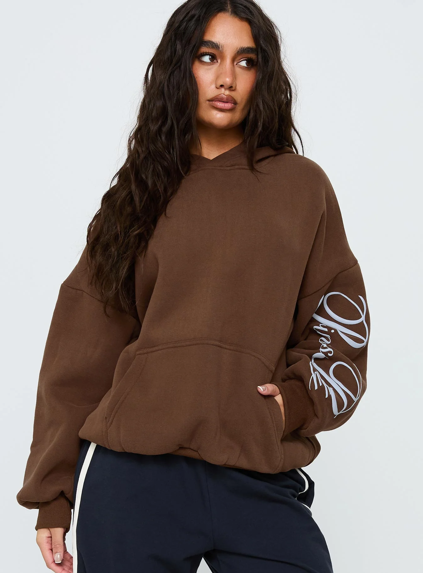 Princess Polly Script Text Graphic Hoodie Brown / Blue