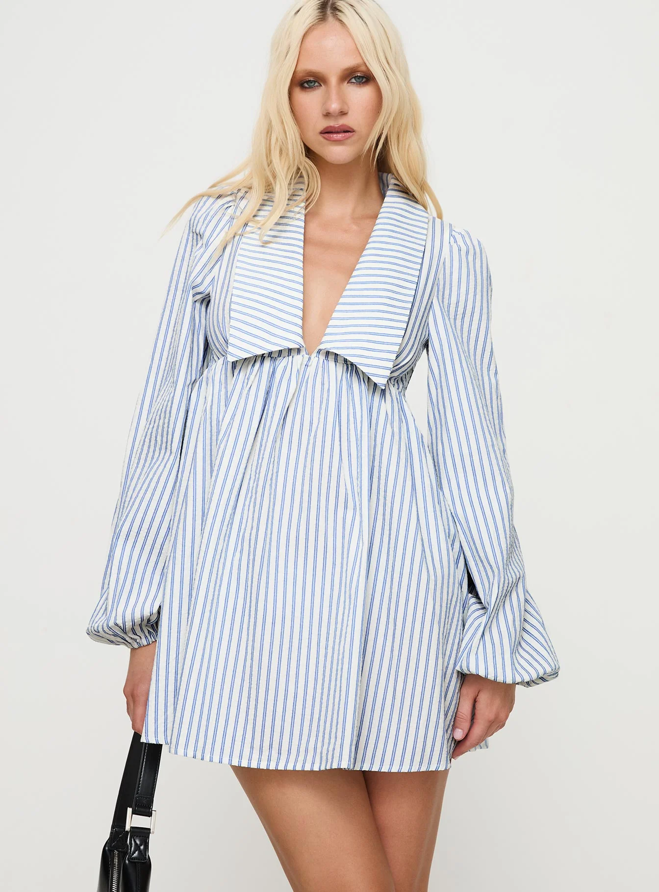 Ronelle Collared Long Sleeve Mini Dress Blue Stripe