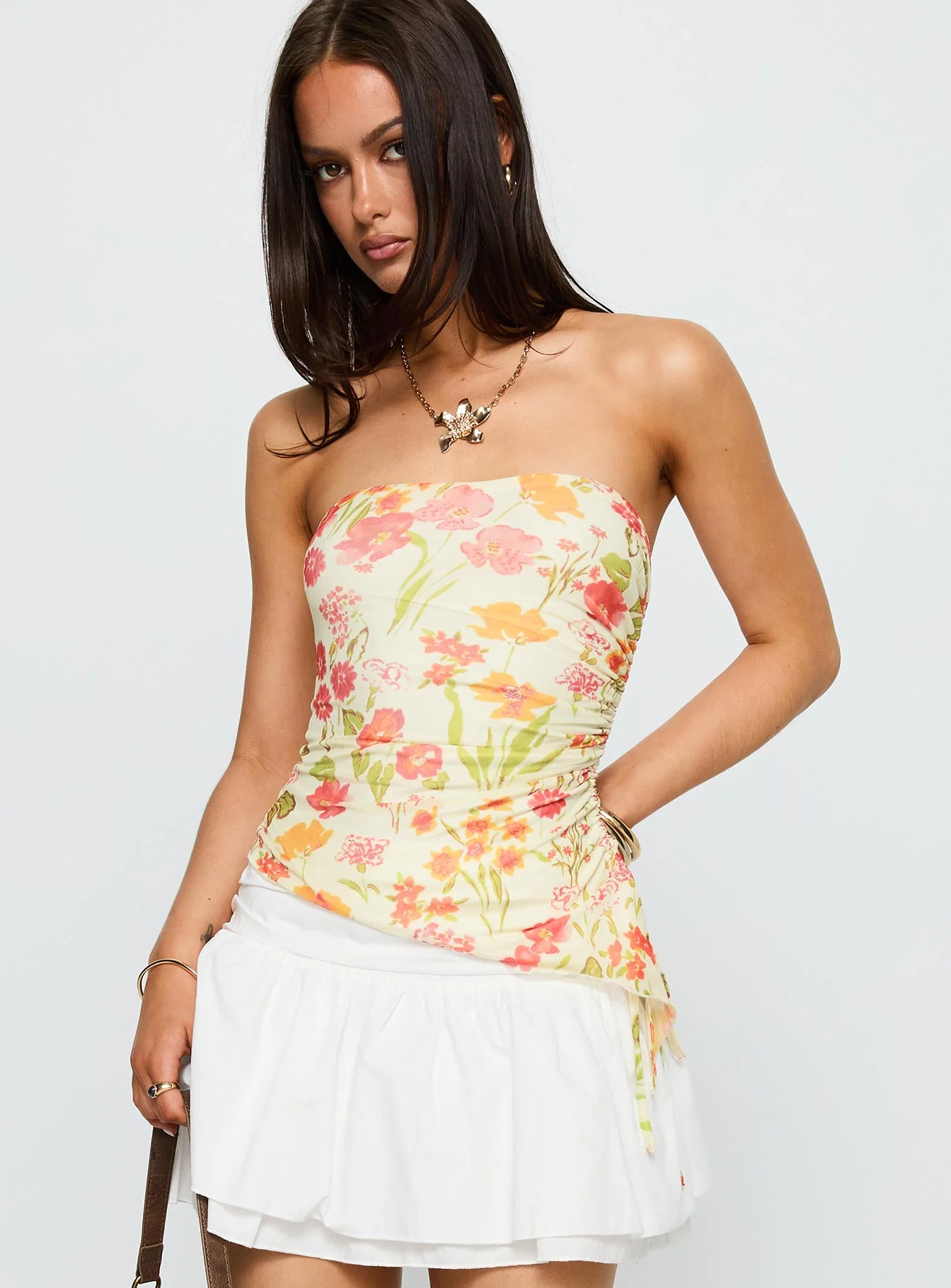 Heidan Strapless Top Red Floral
