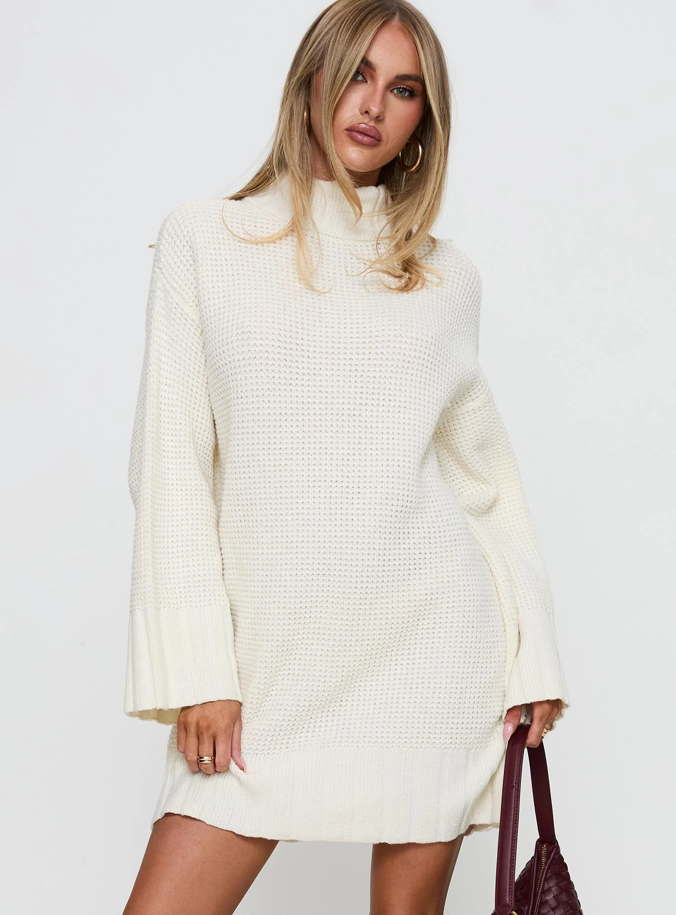 Tarin Long Sleeve Knit Mini Dress Cream
