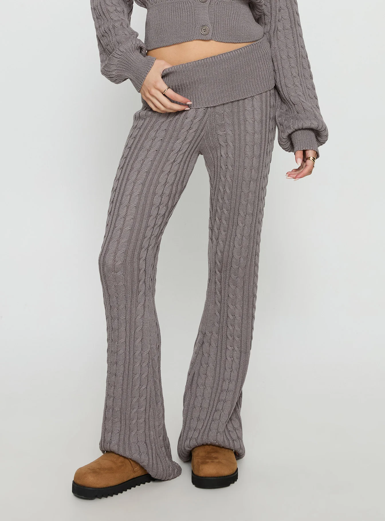 Baleigh Cable Knit Foldover Pants Grey
