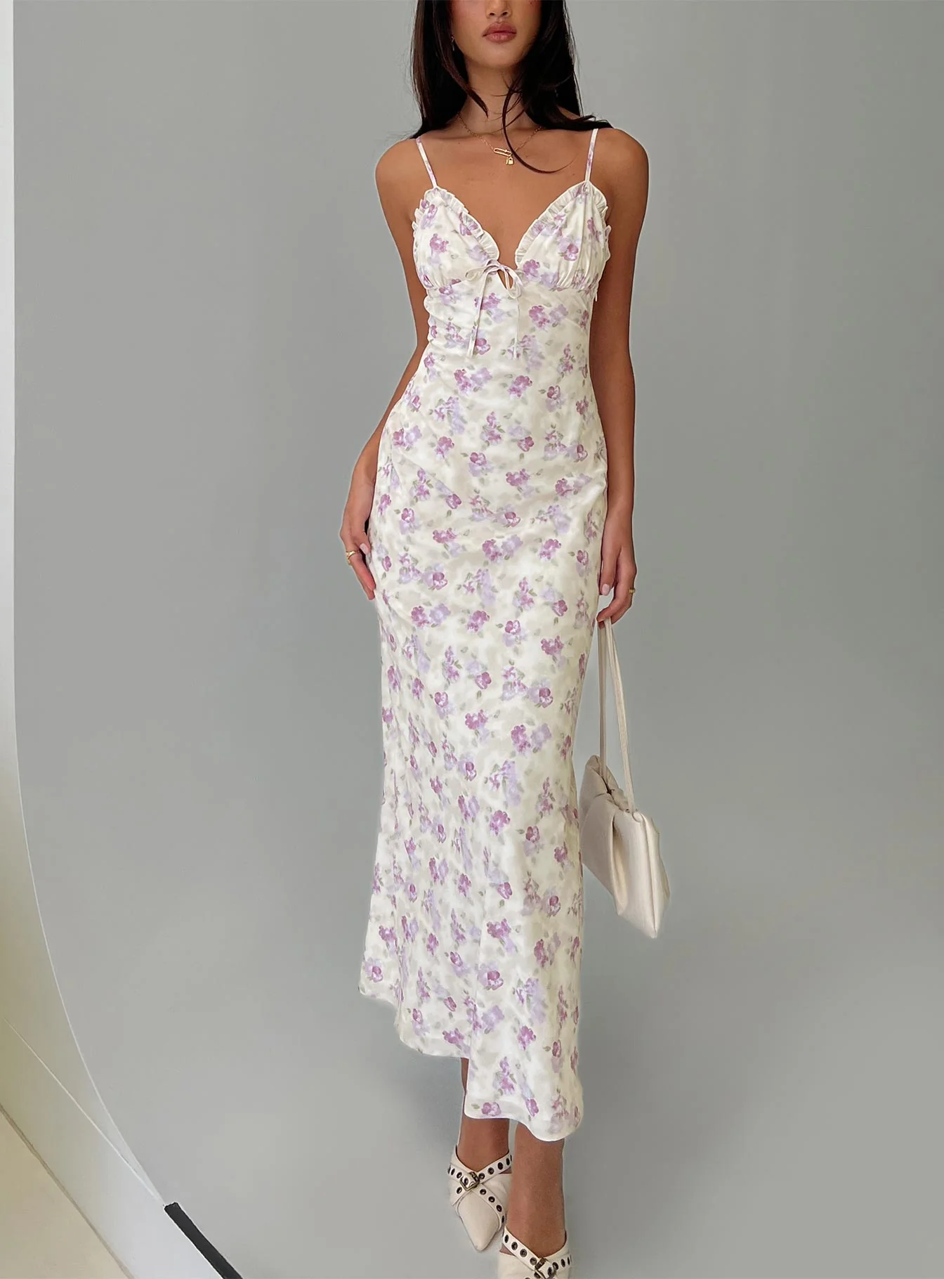 Jessamine Frill Maxi Dress White / Lilac
